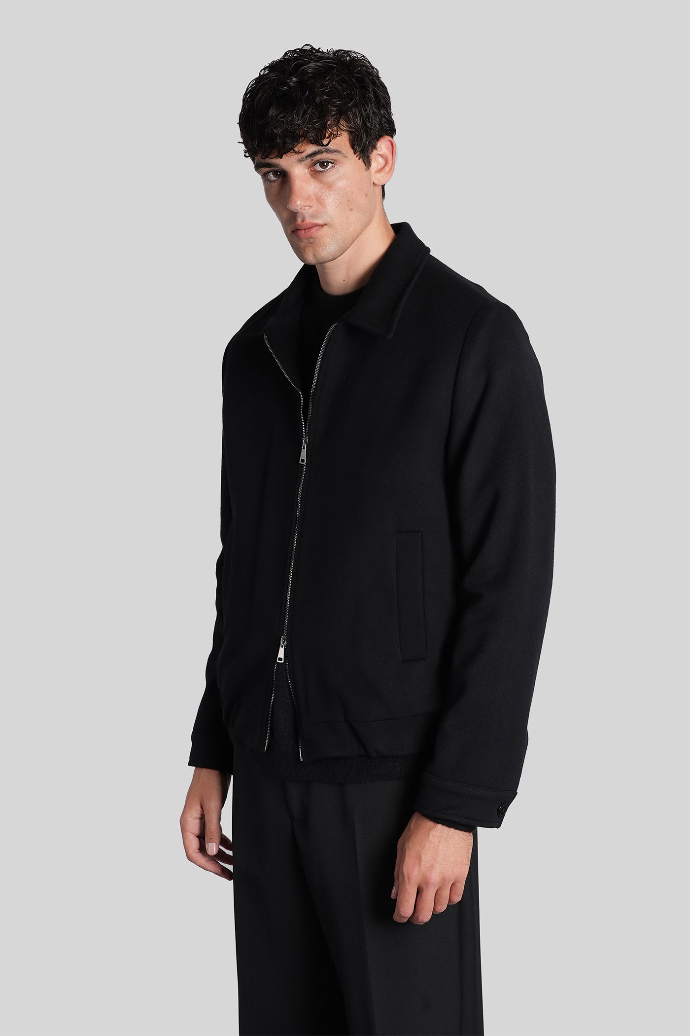 Costumein Polov Bomber Jacket In Black Wool In Black