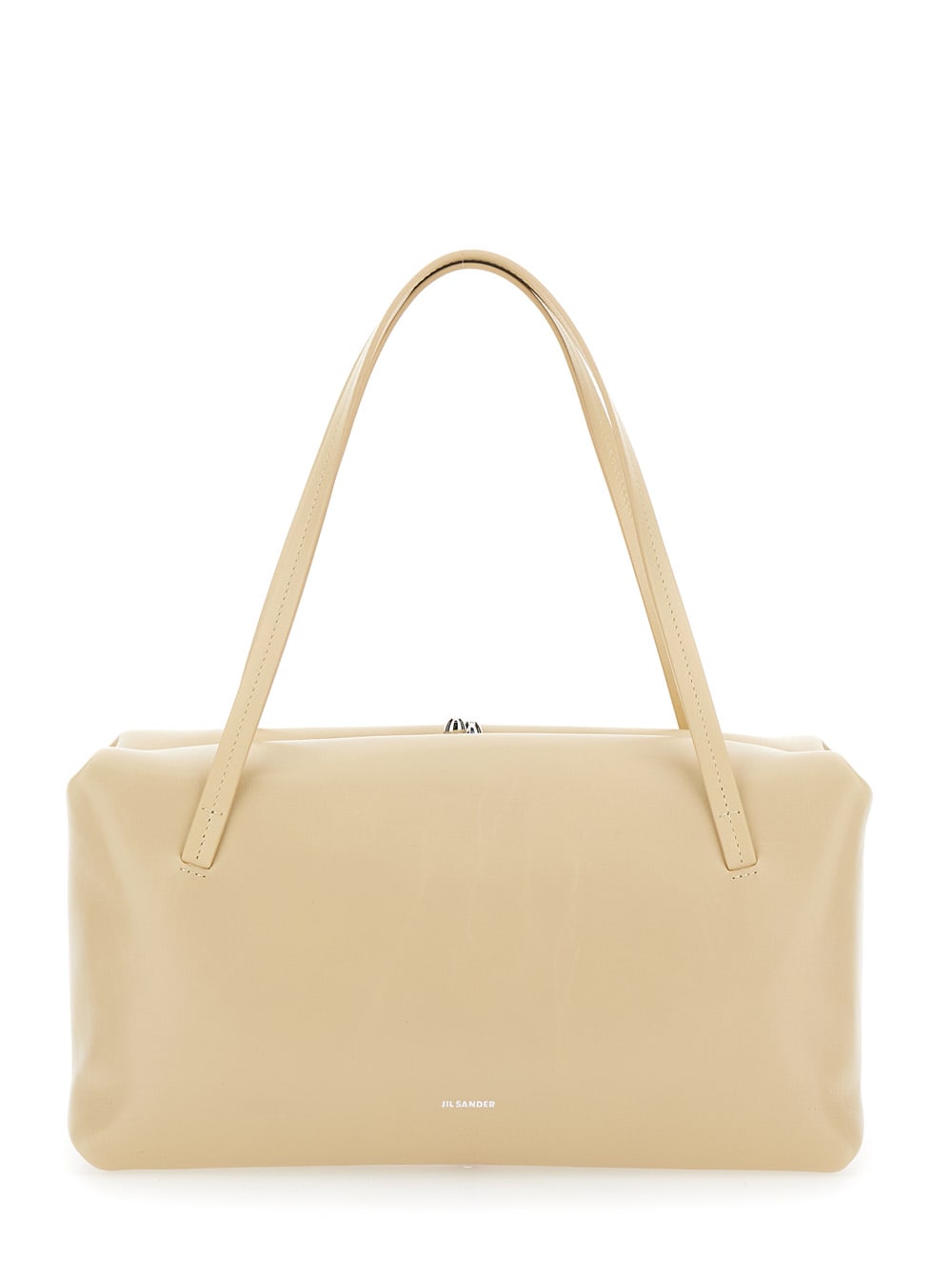Jil Sander Goji Pillow Beige Shoulder Bag With Clasp Closure And Logo Lettering On The Front In Leather Woman In Beige