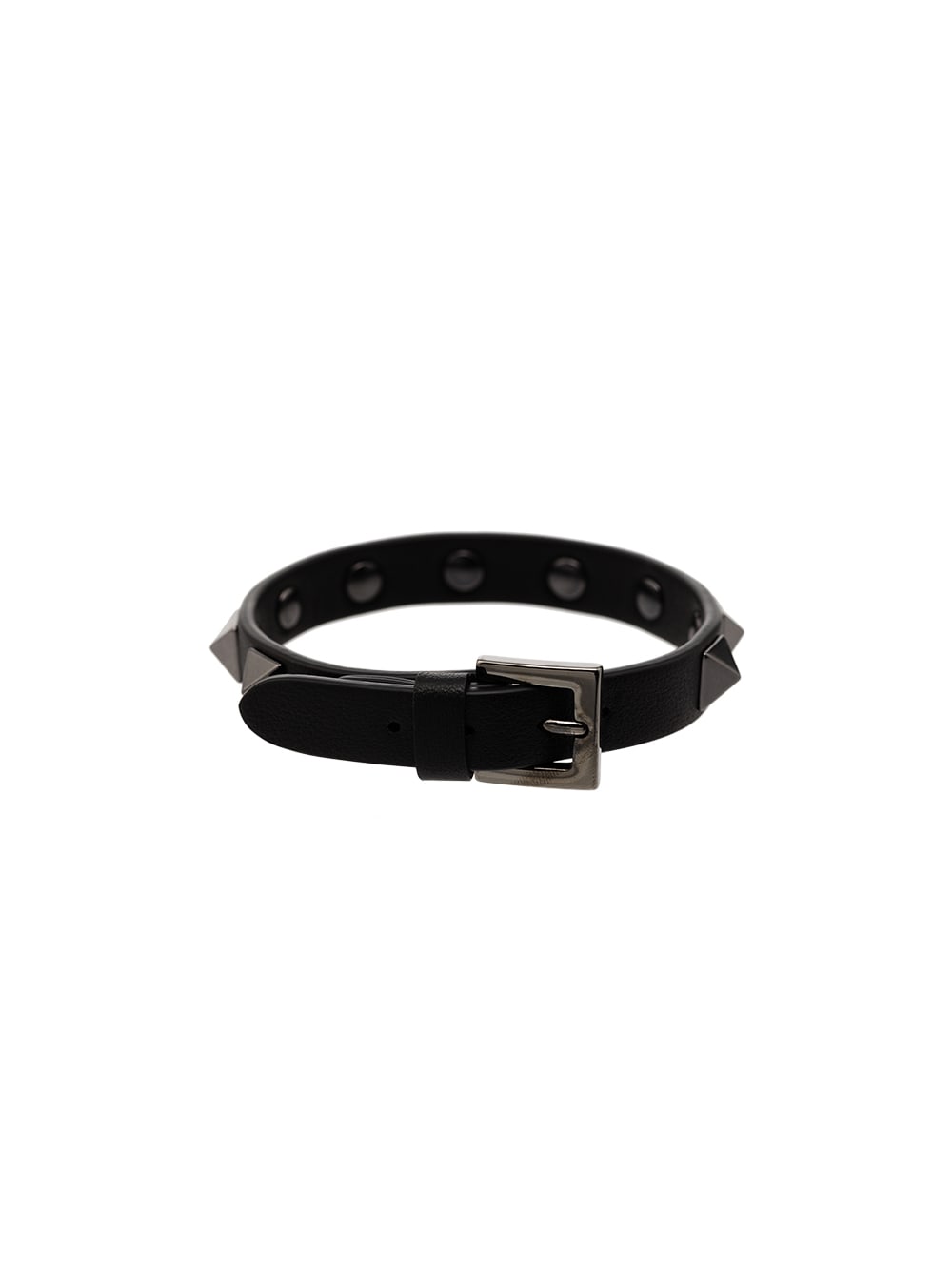 Shop Valentino Leather Studded Bracelet (8x8mm) In No Nero