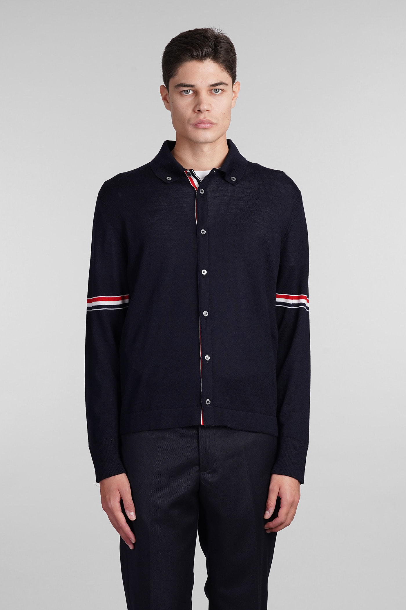 Shop Thom Browne Cardigan In Blue Wool