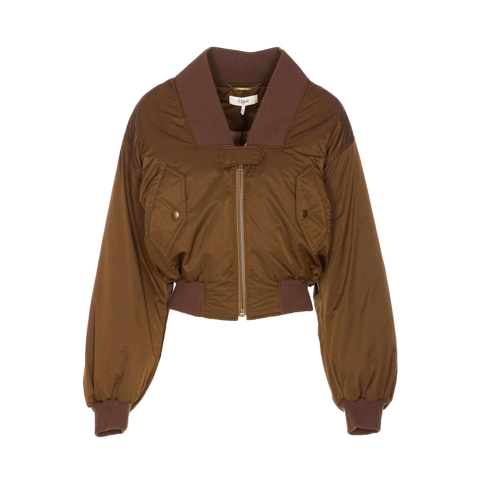 Chloé Zip-up Cropped Bomber Jacket In Brown
