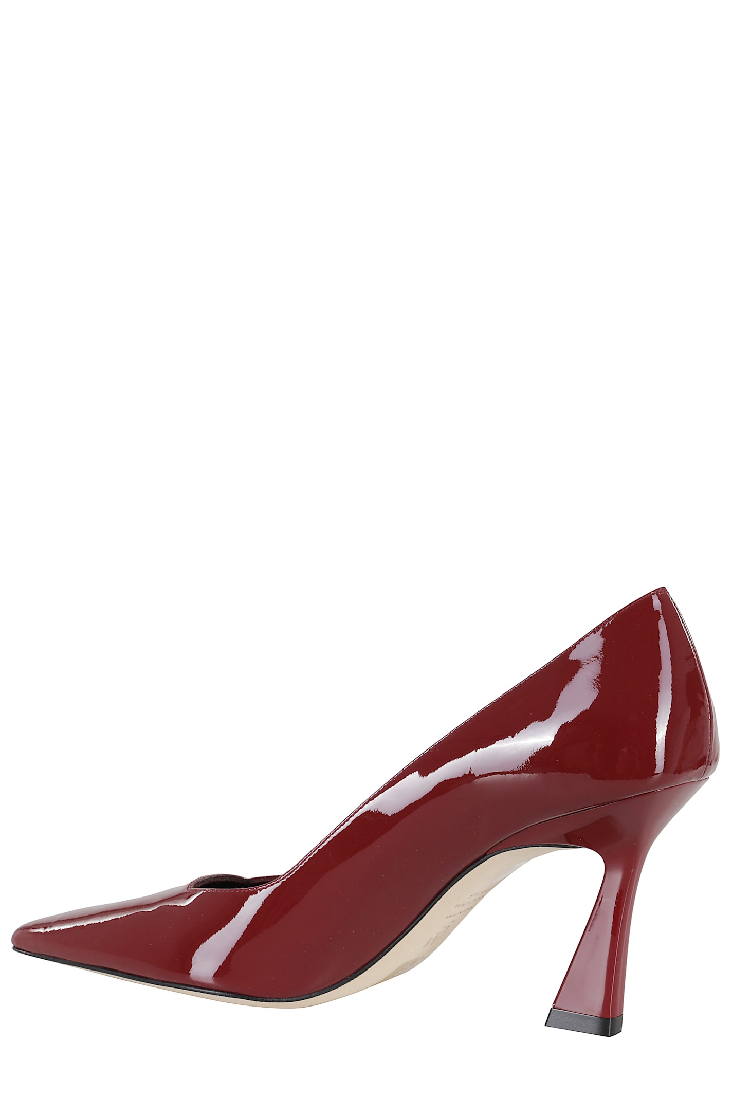 Stuart Weitzman Pointed Toe Patent Finish High Heel In Burgundy