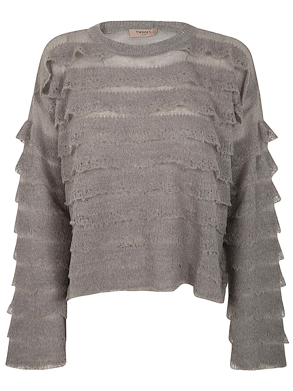 Shop Twinset Round Neck Sweater In Warm Melange Gray