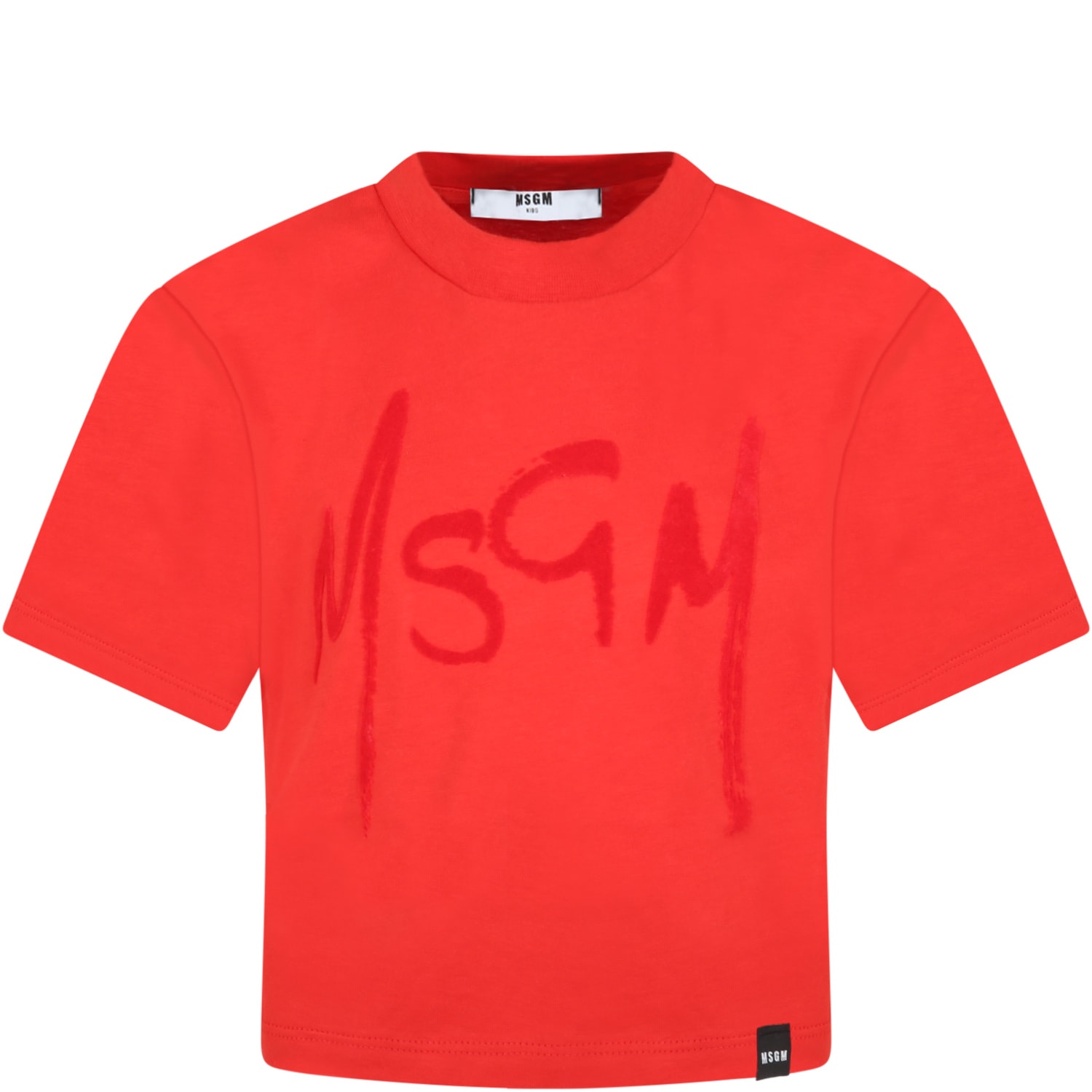 MSGM Red T-shirt For Girl With Red Velvet Logo