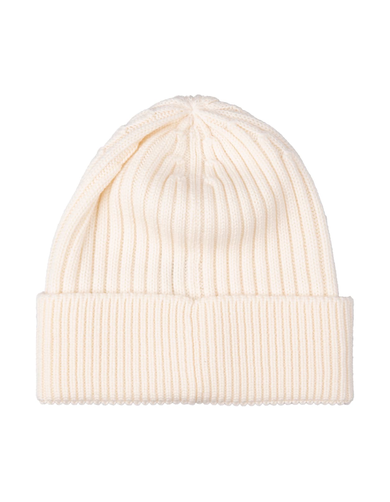 Shop Moncler White Ribbed Wool Beanie With Logo Patch