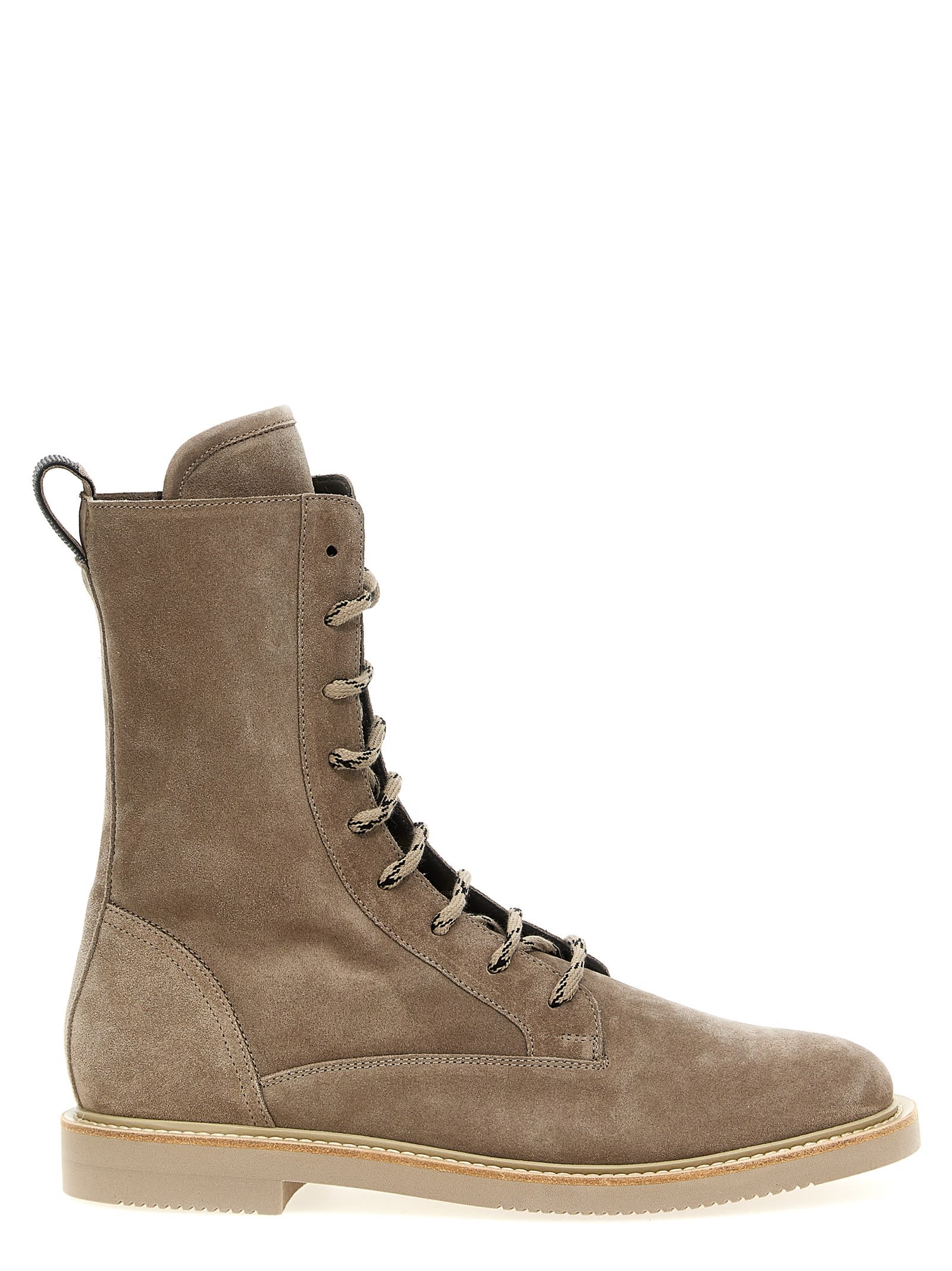 Shop Brunello Cucinelli Suede Lace-up Boots In Beige