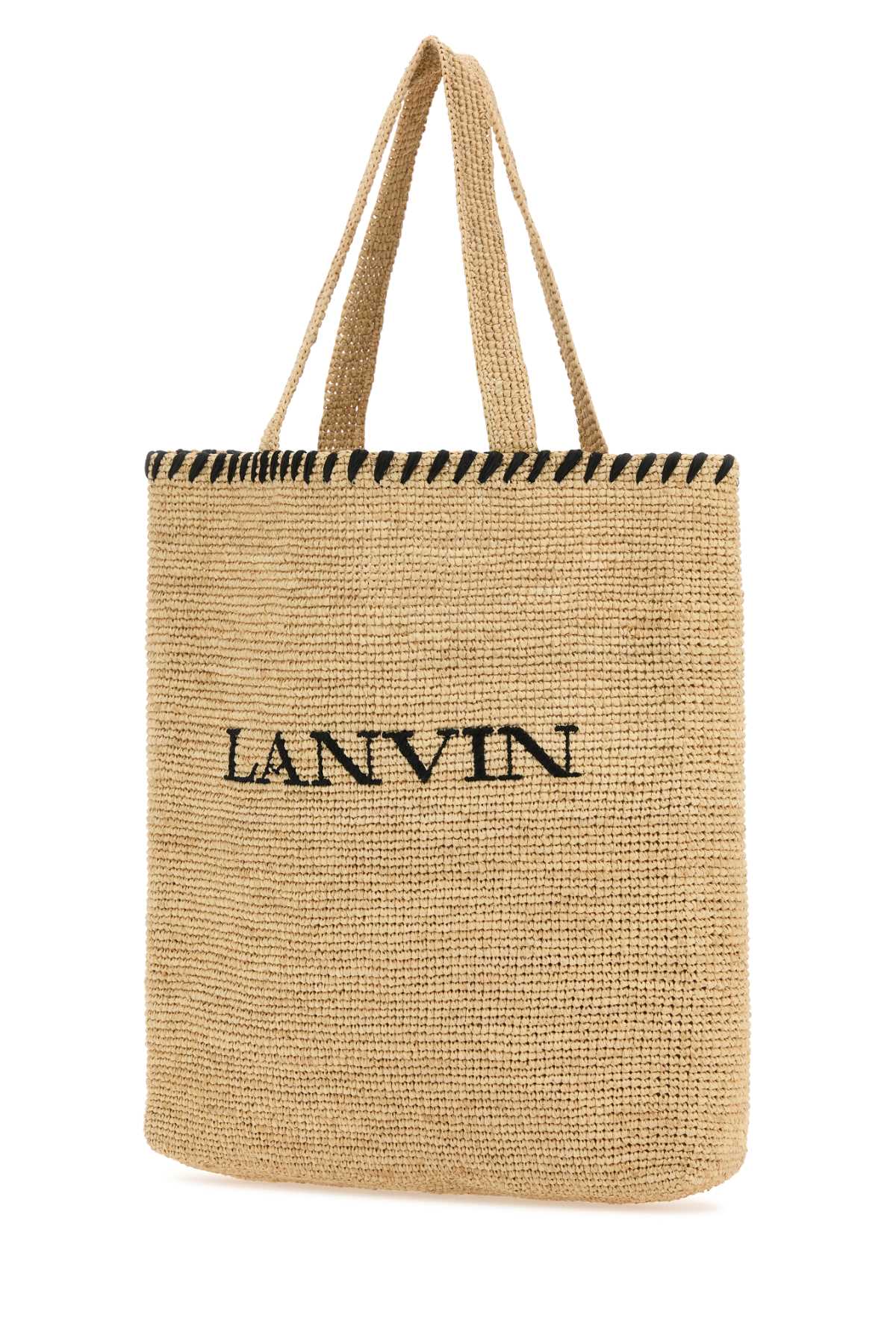 Shop Lanvin Beige Raffia Shopping Bag In Naturalblack
