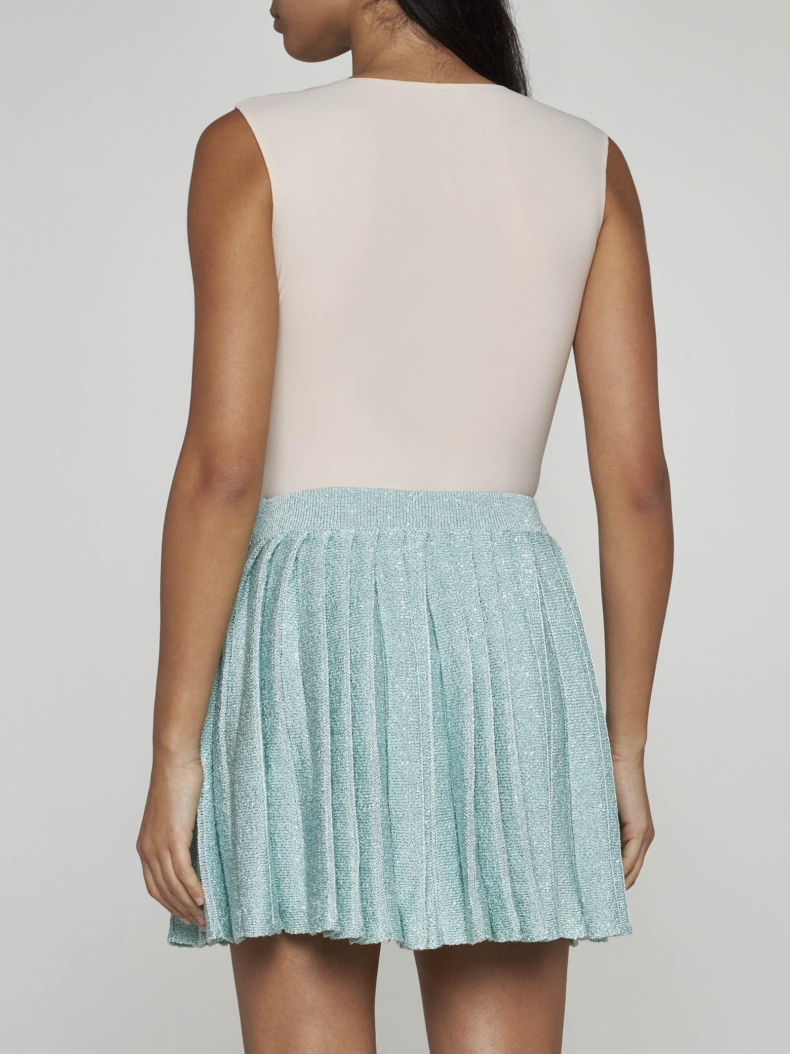 Shop Self-portrait Sequin Pleated Knit Miniskirt In Menta