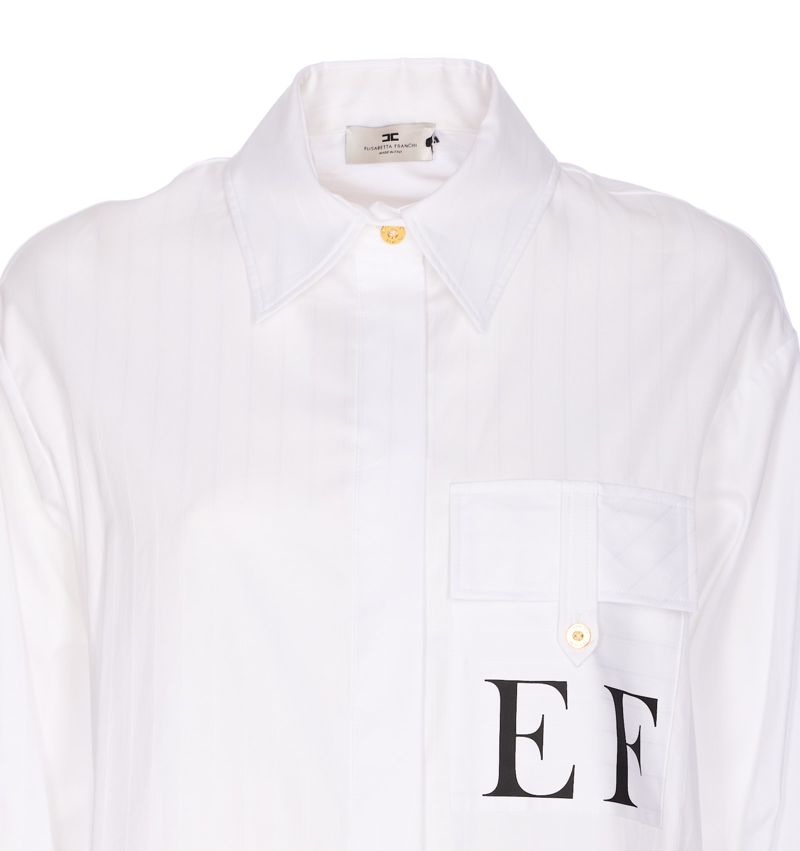 Elisabetta Franchi White Striped Cotton Poplin Shirt In White