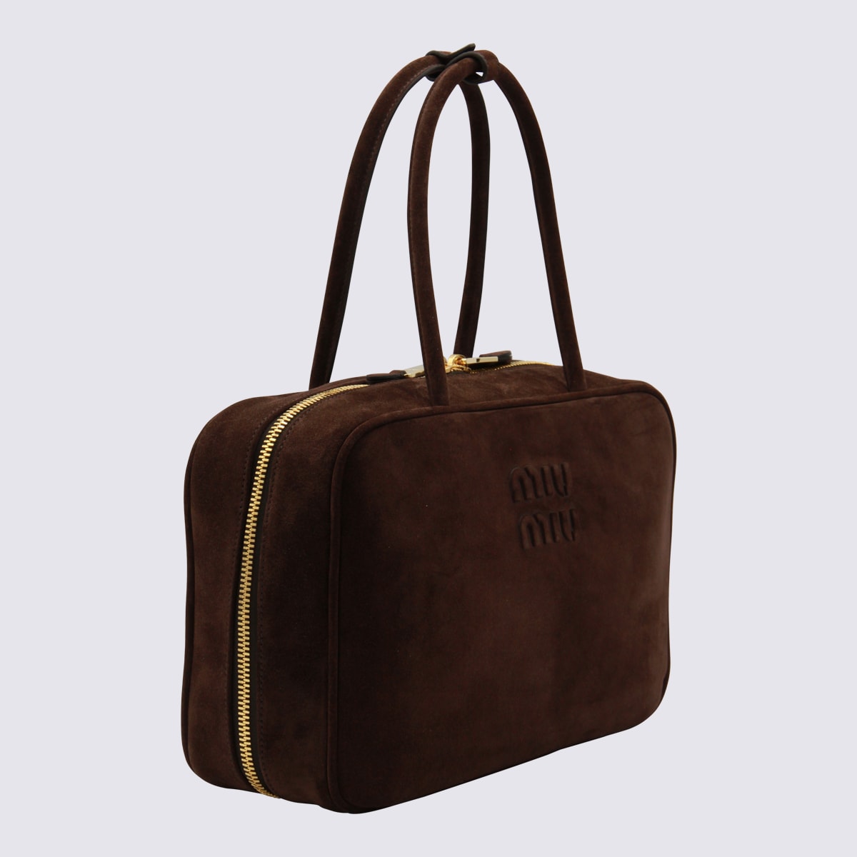 Miu Miu Dark Brown Leather Beau Large Top Handle Bag In Brown