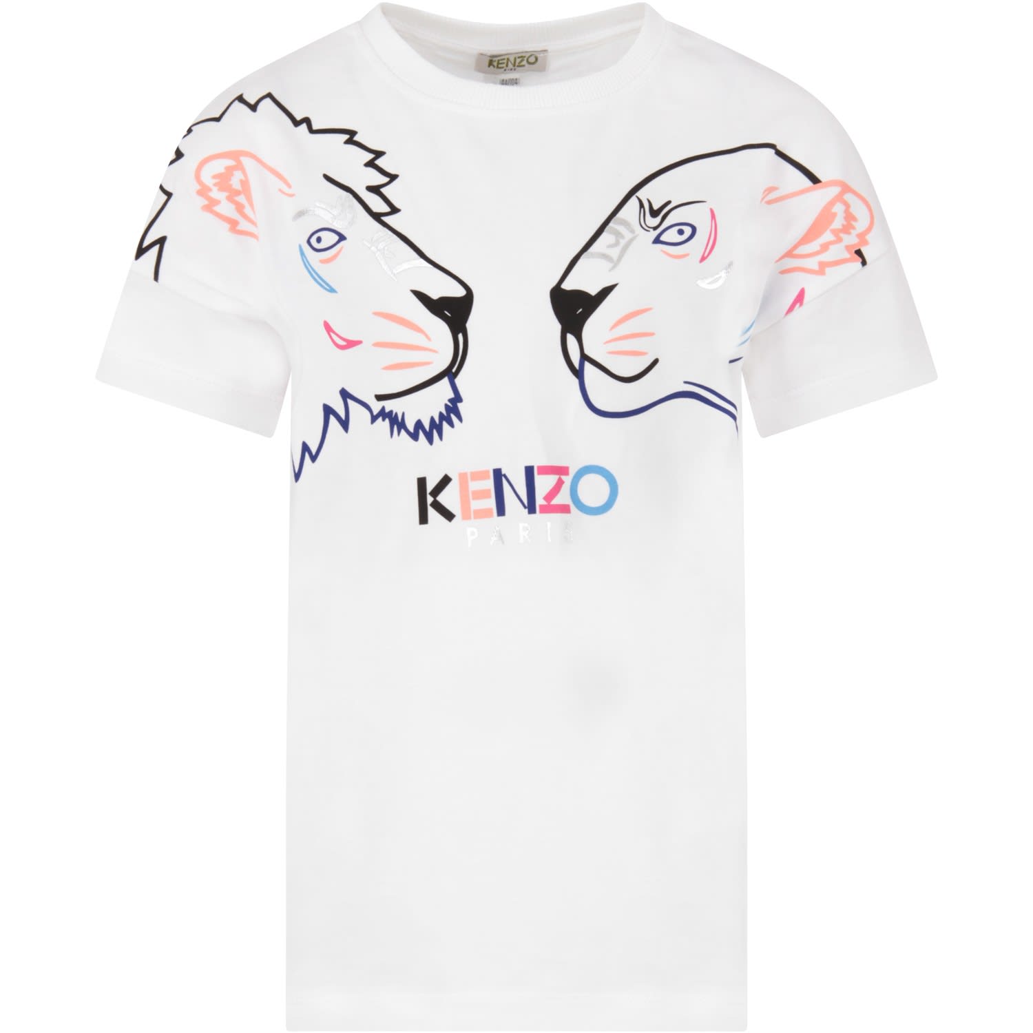 Kenzo Kids White Girl Dress With Tigers