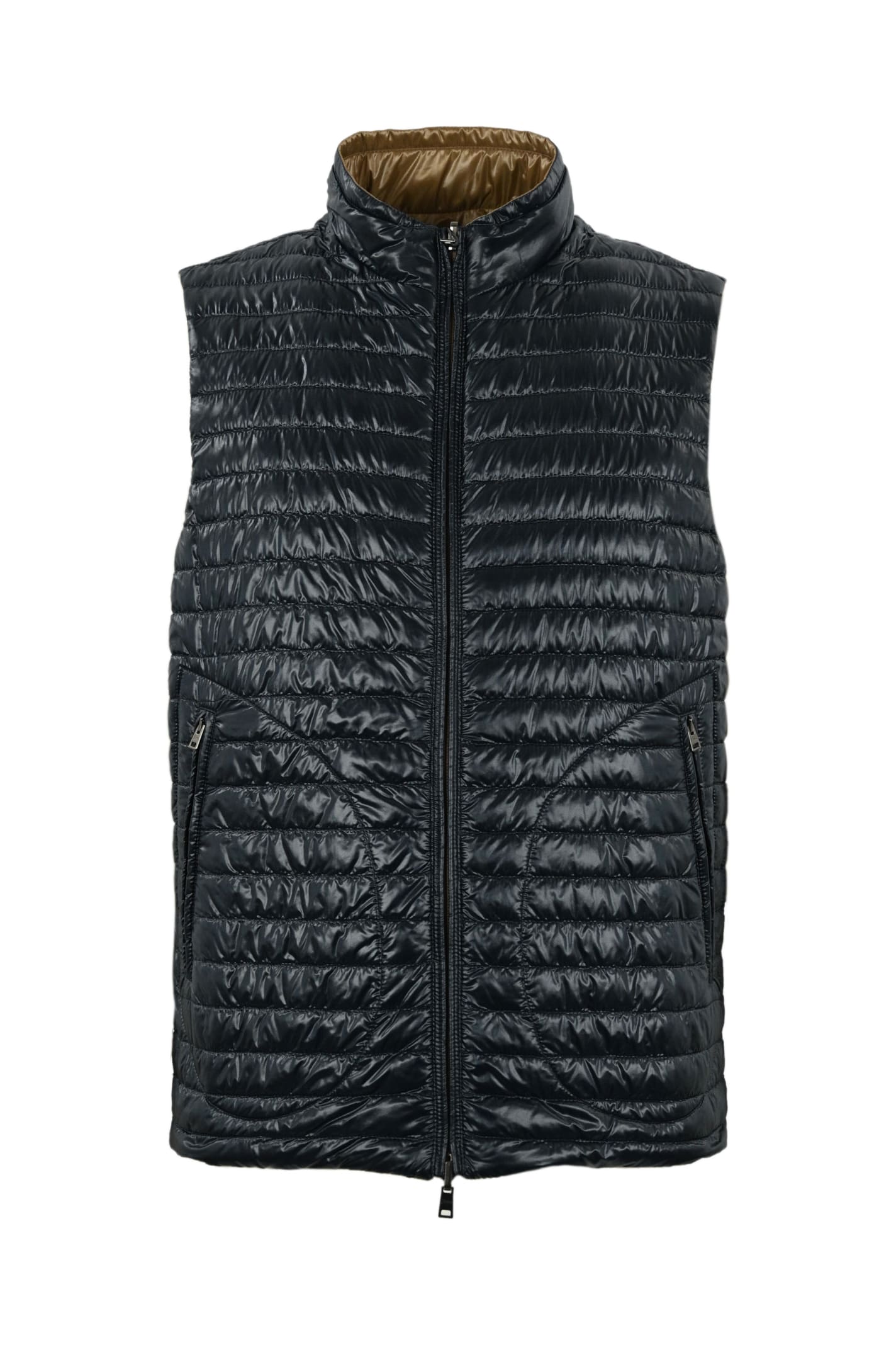 Shop Herno Reversible Quilted Vest In Cammello/blu