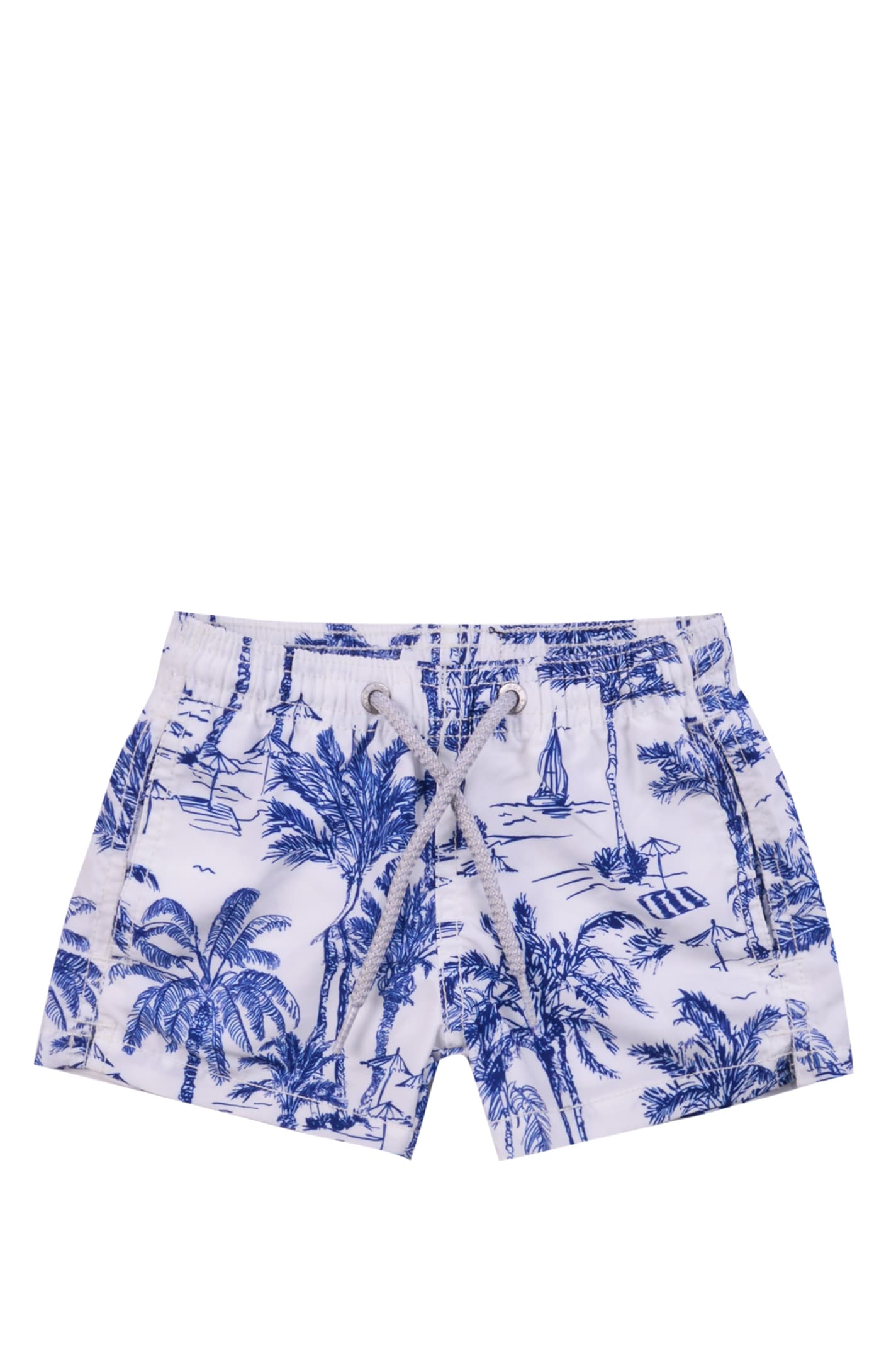 Mc2 Saint Barth Kids' Shorts Swimsuit With Palms Print In Blue