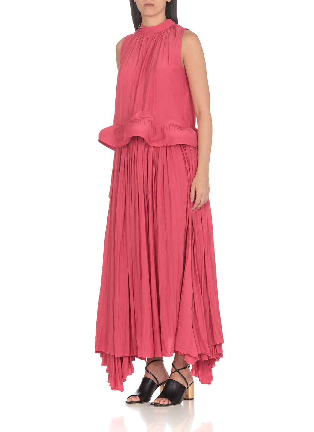 Shop Lanvin Long Pleated Skirt In Fuchsia