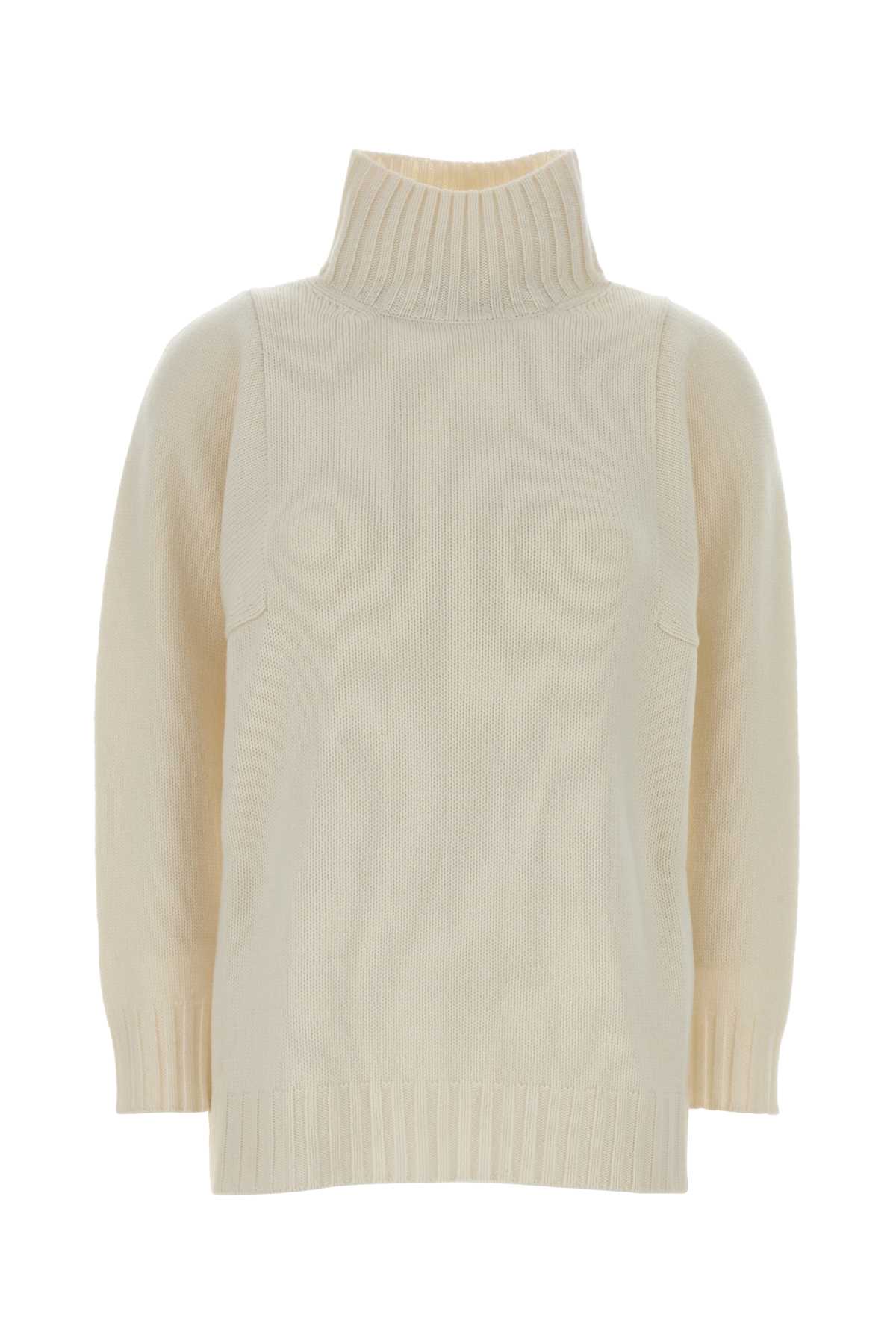 Max Mara Cashmere Aceti Sweater Featuring Ribbed Turtleneck In Neutral