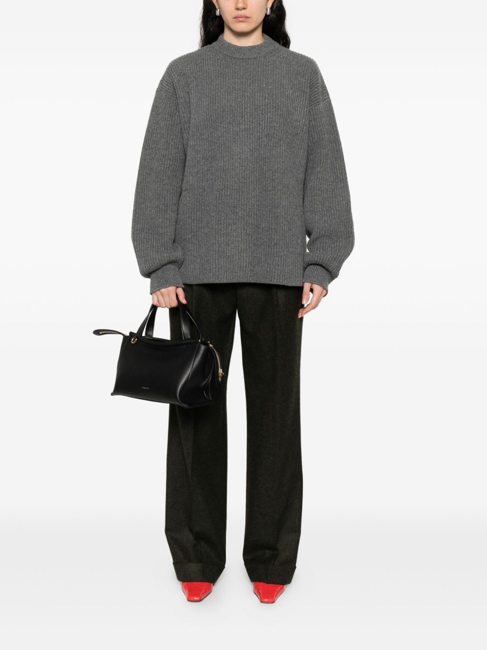 Jil Sander Wool Crewneck Jumper With Dropped Shoulders In Gray