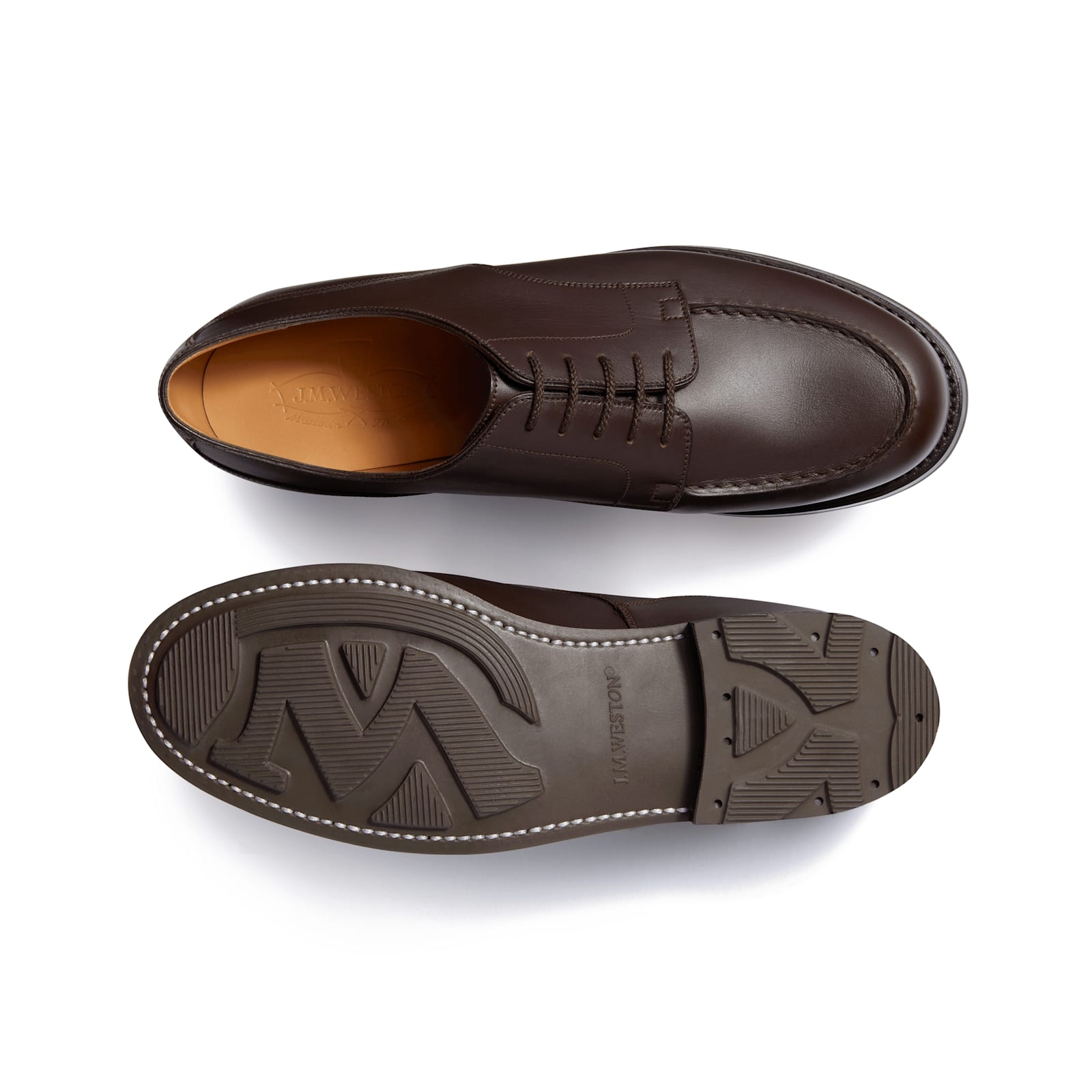 Jm Weston J.m. Weston Calfskin Leather Derby Shoes With All-terrain Sole In Dark Brown