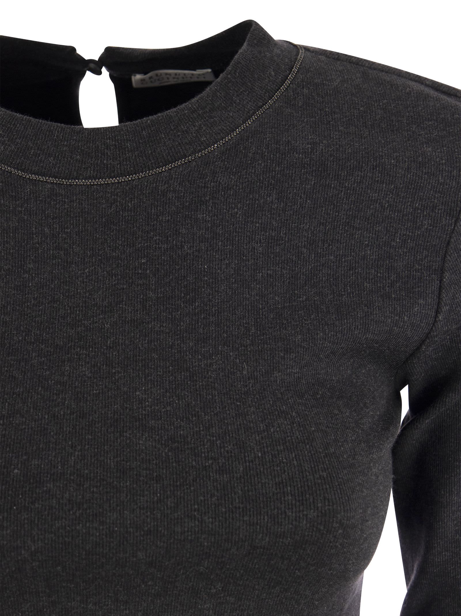 Brunello Cucinelli Ribbed Stretch Cotton Jersey T-shirt With Jewellery In Lead