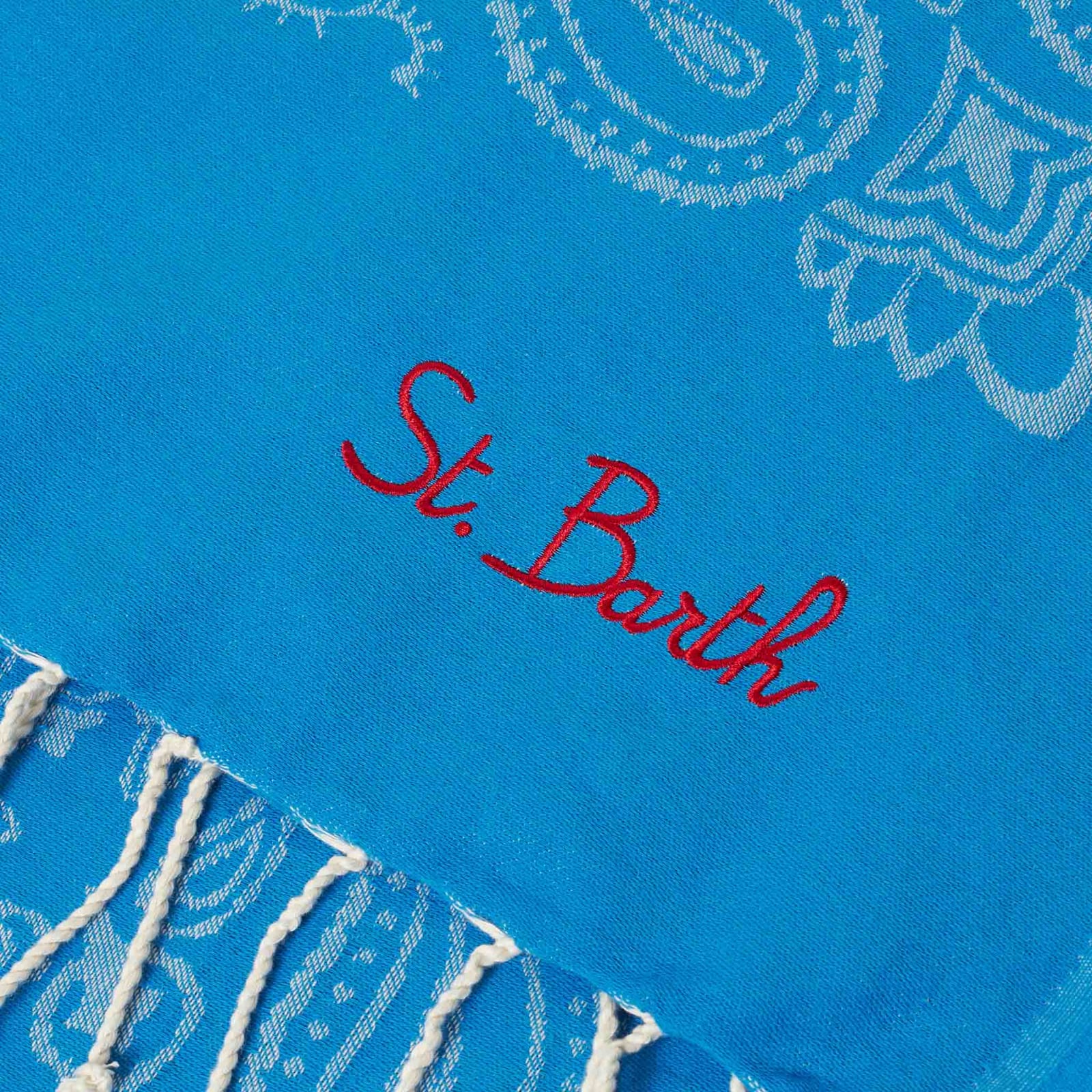 Shop Mc2 Saint Barth Soft Jacquard Bluette Fouta With Bandanna Print In Sky