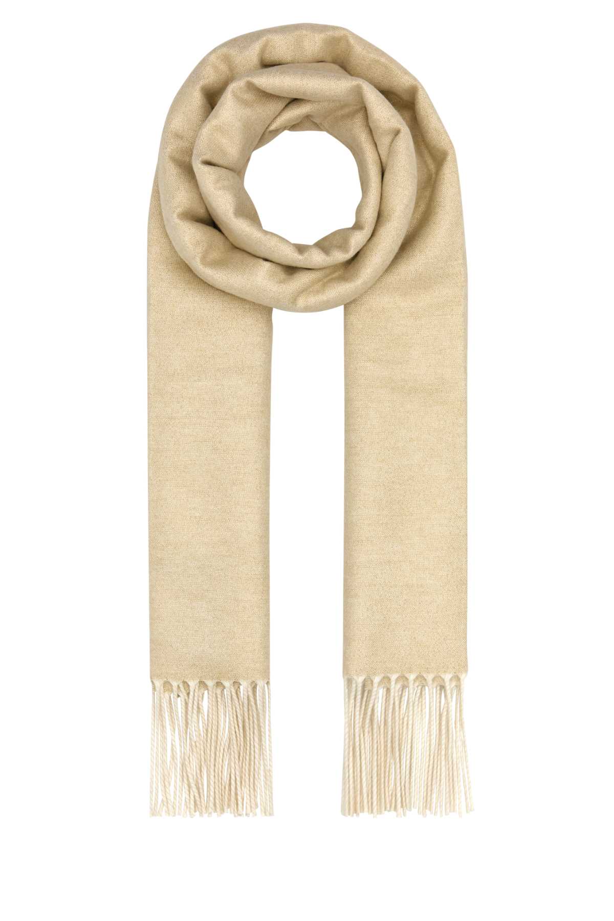 Prada Sand Silk Blend Scarf With Fringe Detail In Platino+bianco