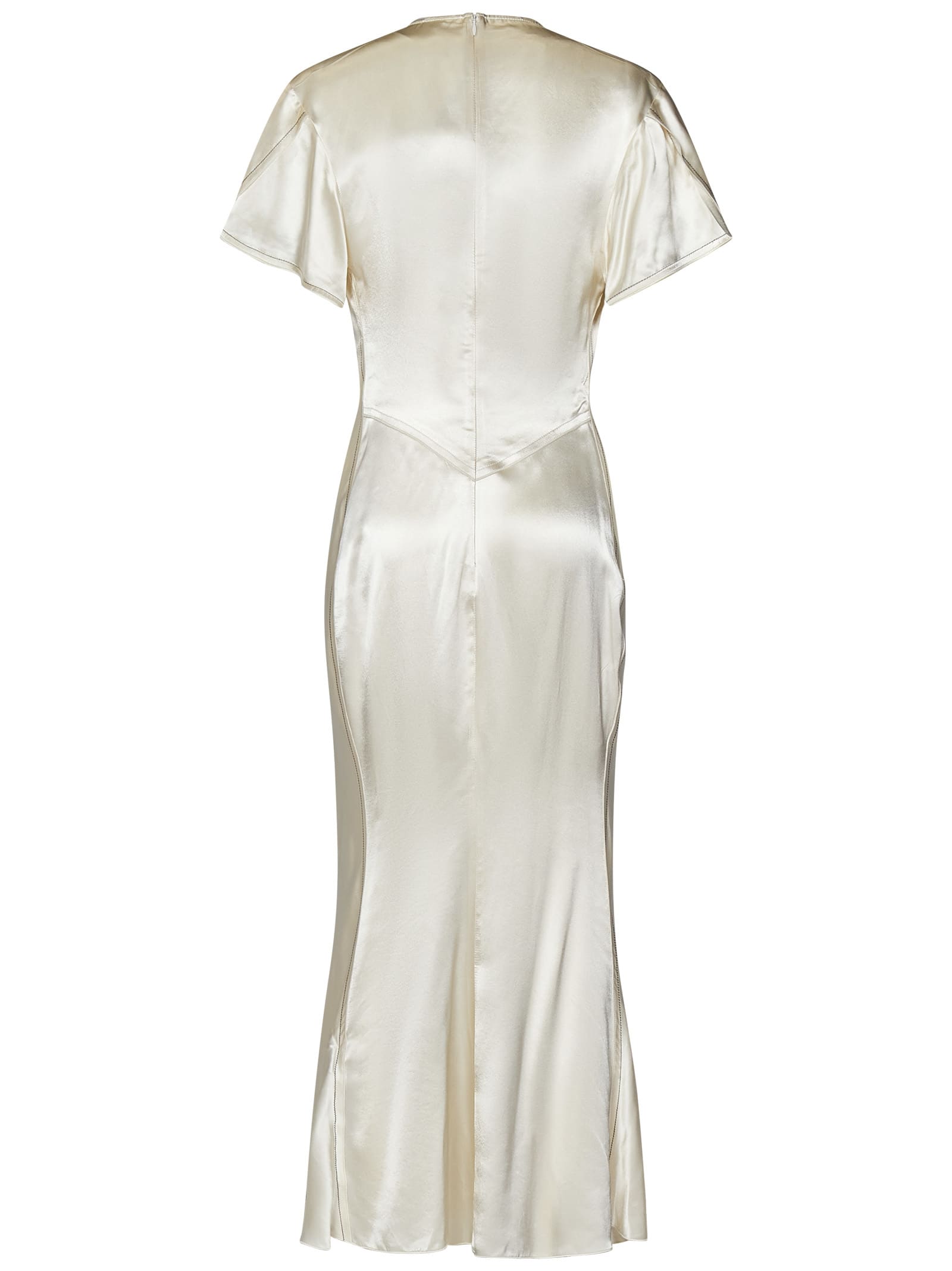 Shop Victoria Beckham Gathered V-neck Midi Dress Midi Dress In White