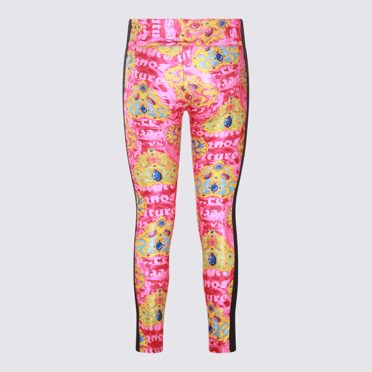 Shop Versace Jeans Couture Pink Multicolour Heart Couture Leggings In Fuchsia