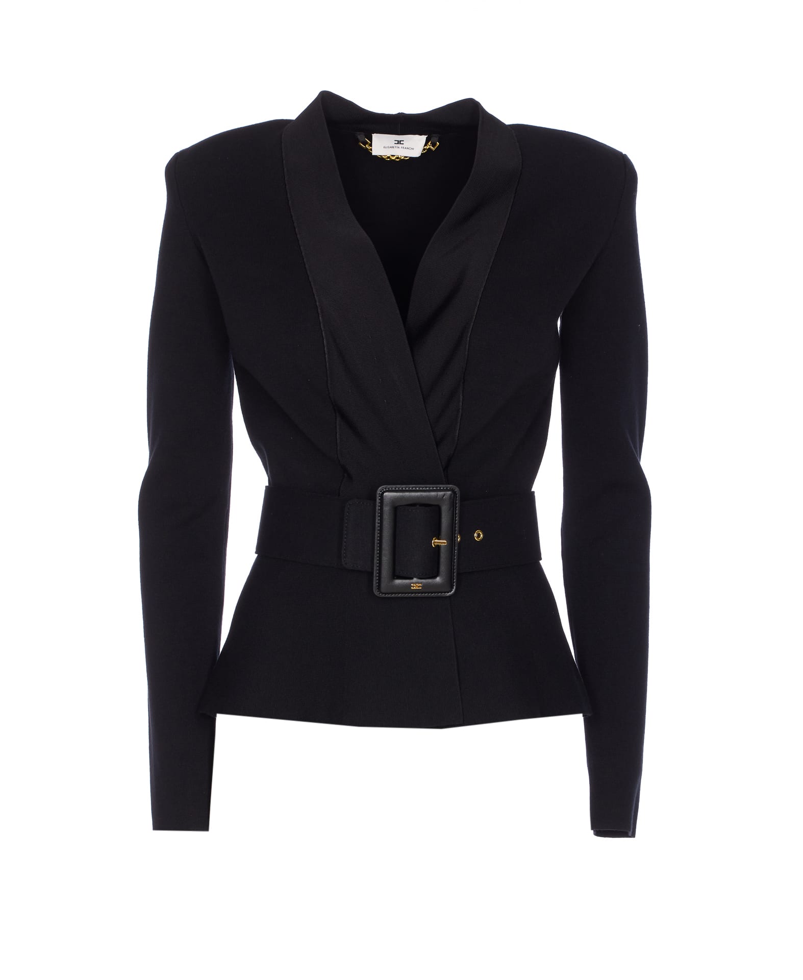 Elisabetta Franchi Black Belted Knitted Jacket In Black