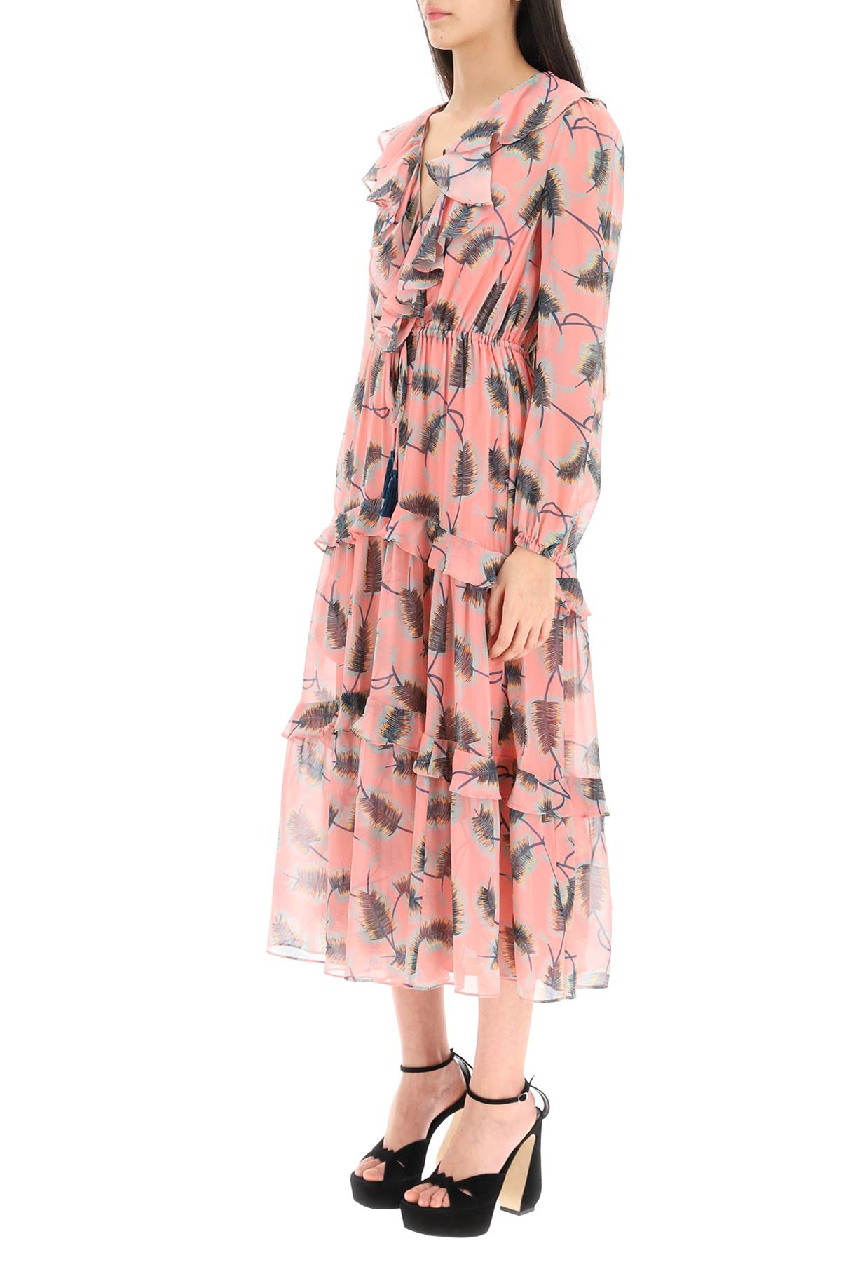 Shop Saloni Yara Silk Midi Dress In Quill Rose (pink)
