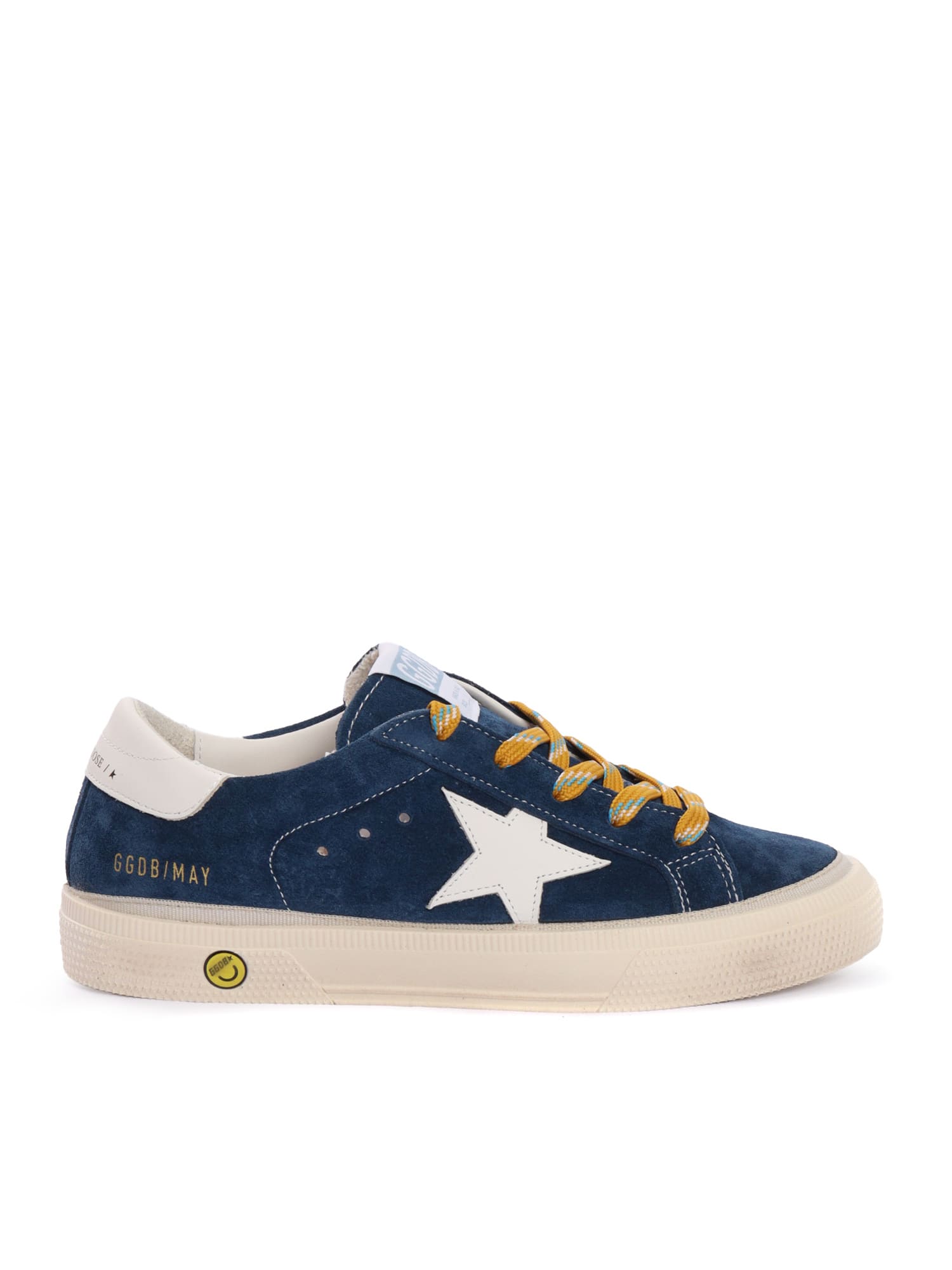 Golden Goose Low-top May Sneakers In Blue Suede And White Leather In Blue