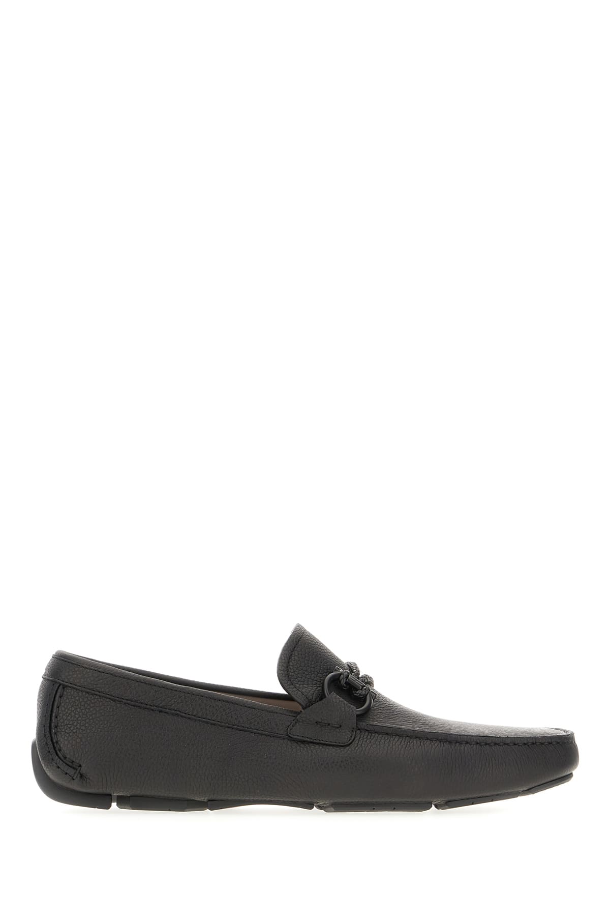 Ferragamo Leather Loafers Knot Detail In Nero Light Grey