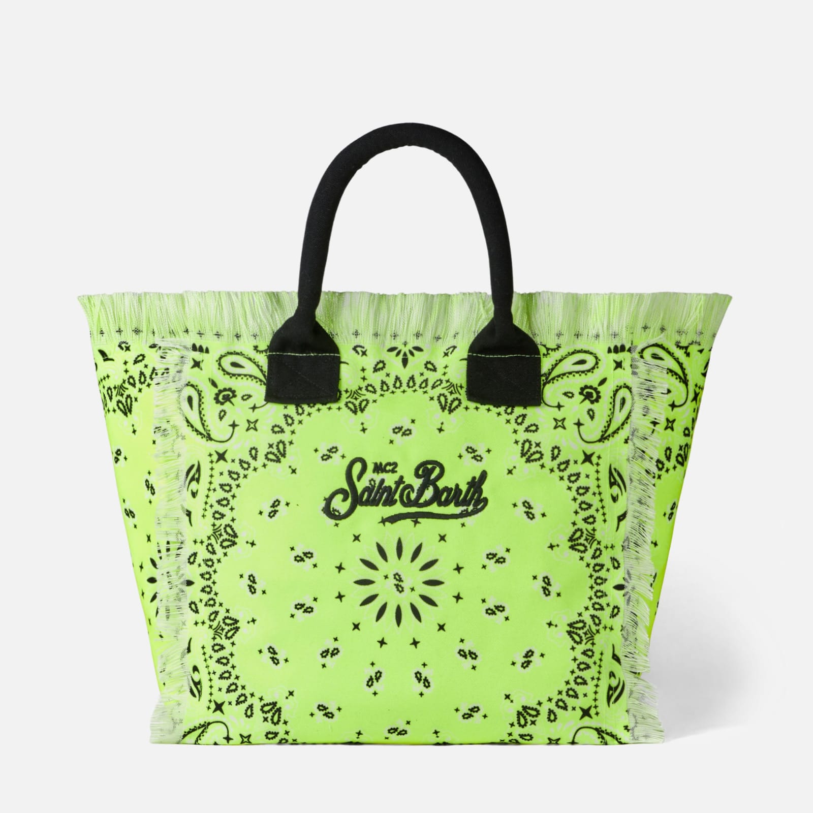 Shop Mc2 Saint Barth Vanity Fluo Yellow Shoulder Bag With Bandanna Print