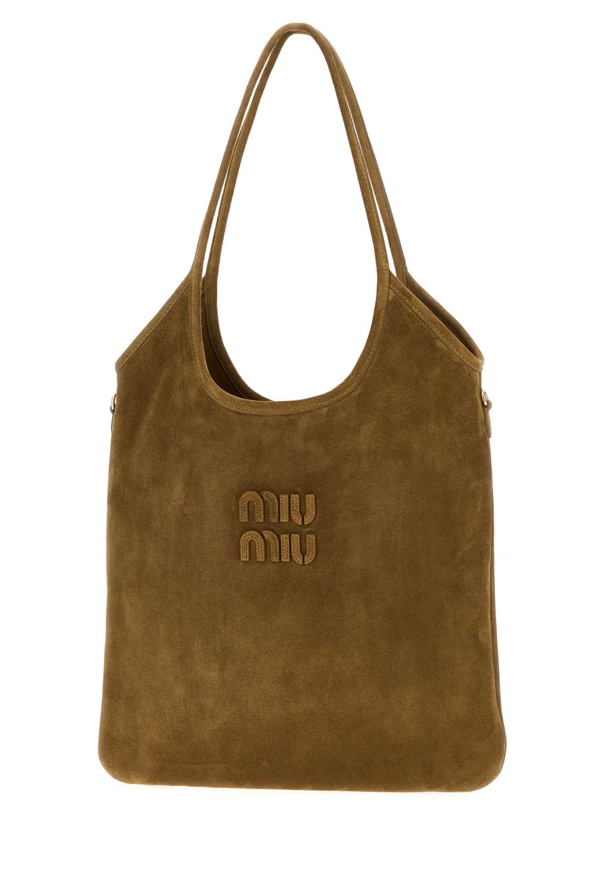Miu Miu Beige Suede Shopping Bag In Brown