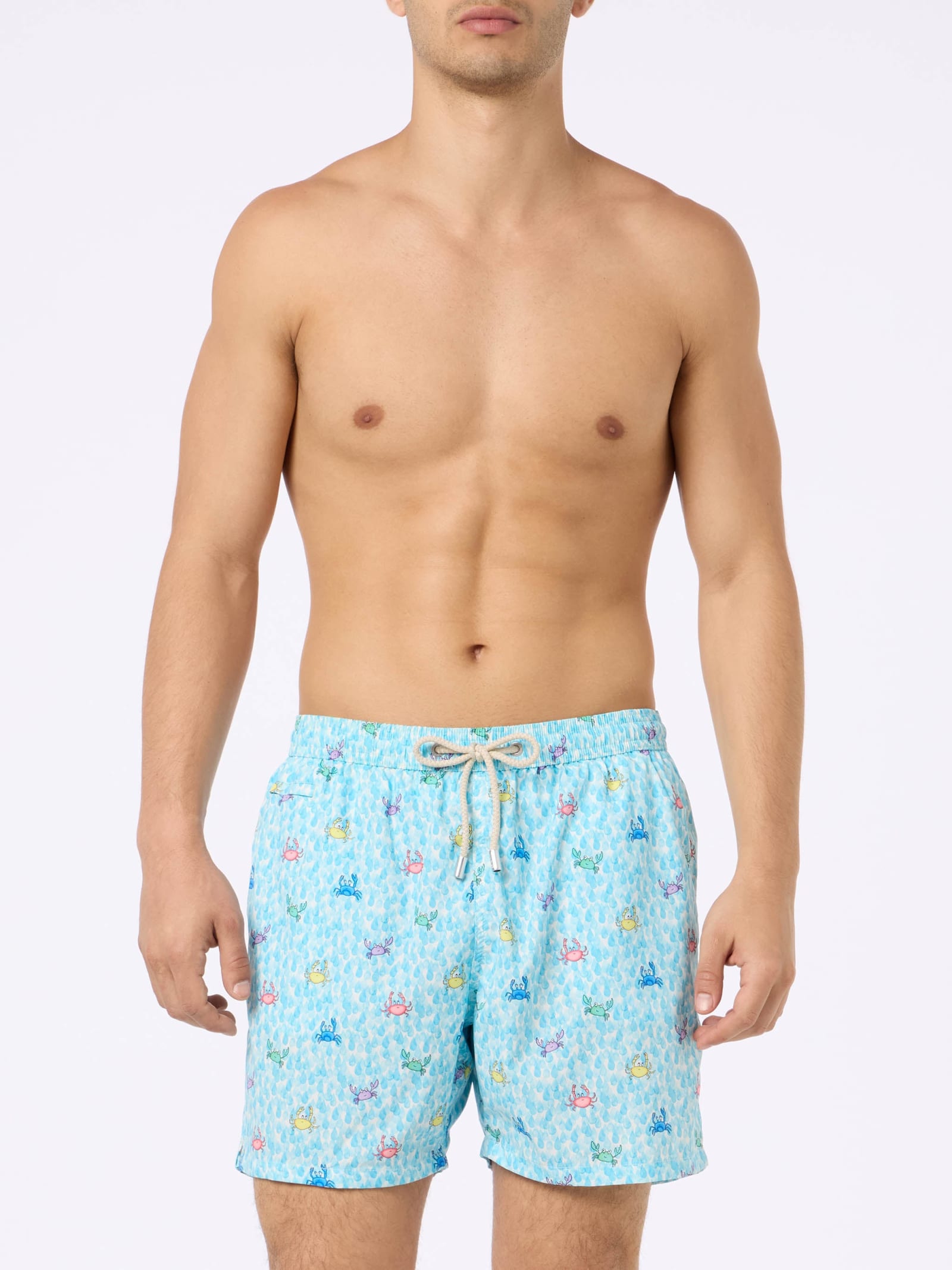 Shop Mc2 Saint Barth Comfort Light Classic Stretch Swim Shorts With Crabs Print In White