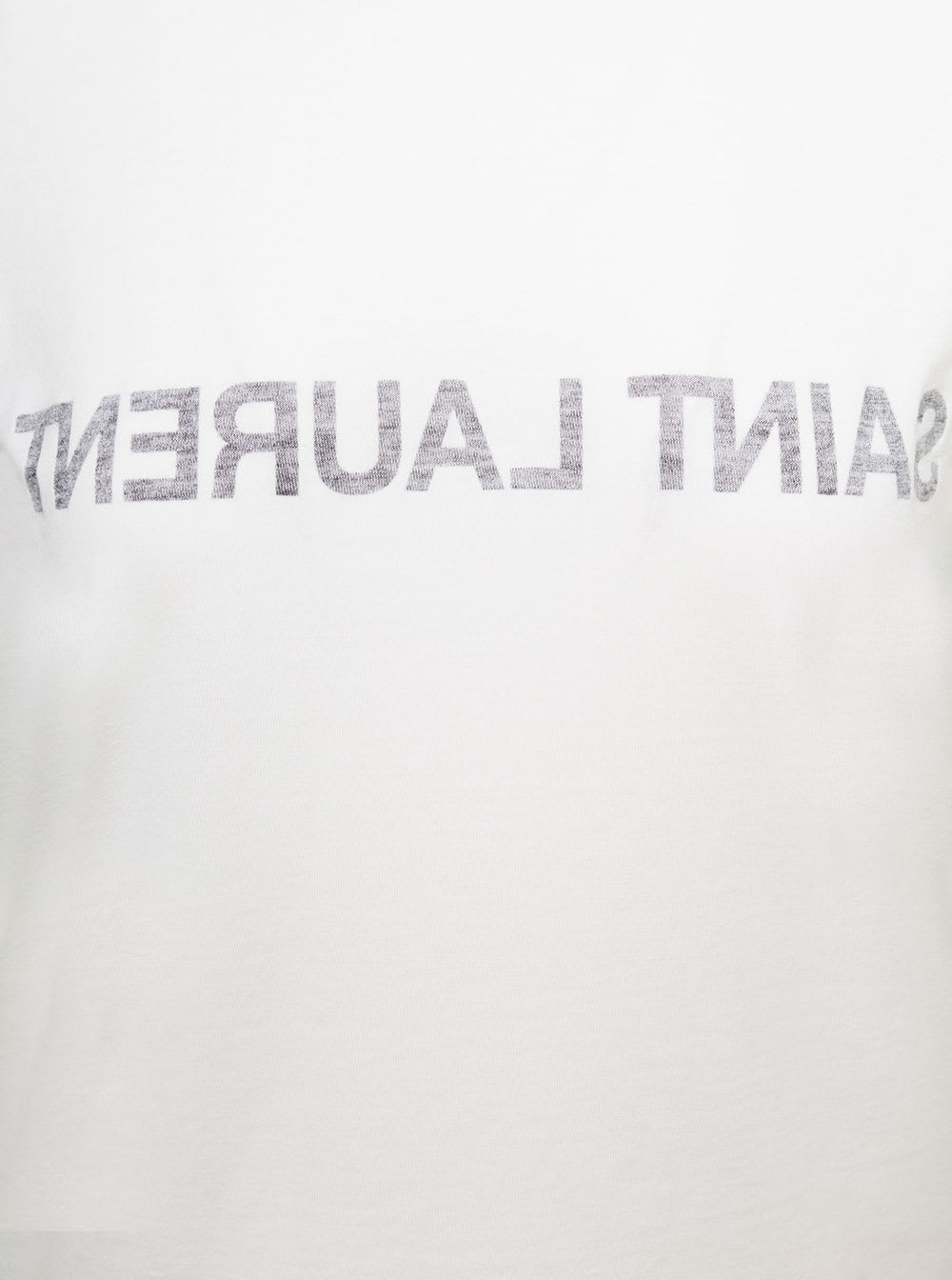 Shop Saint Laurent White Crewneck T-shirt With Reverse Logo In Cotton Woman