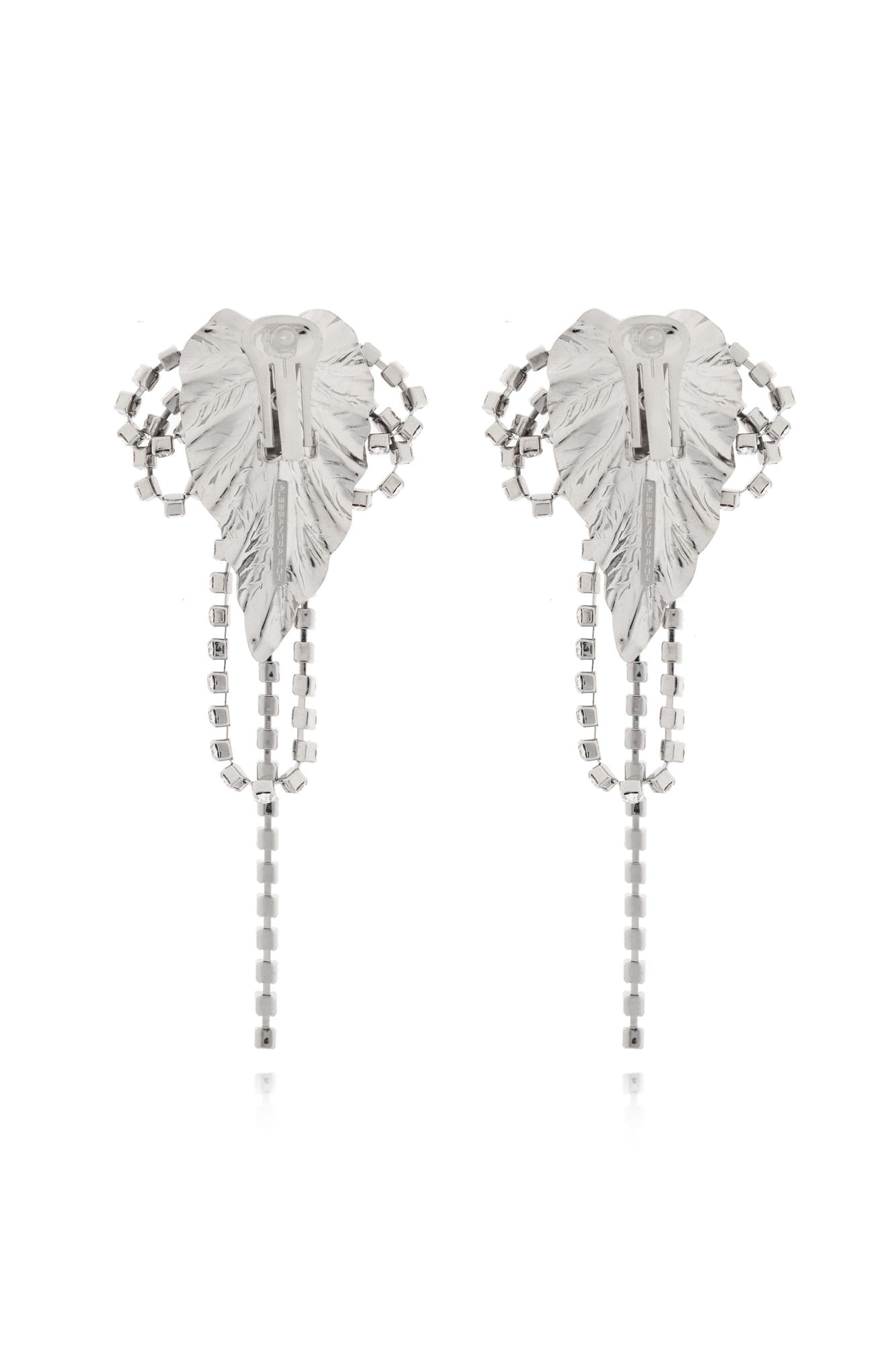 Alessandra Rich Clip-on Earrings With Shimmering Crystals In Silver
