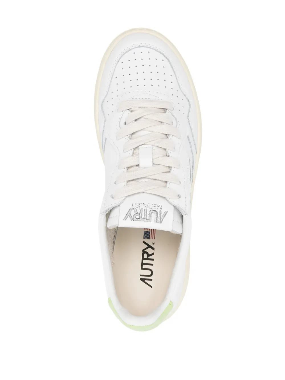 Shop Autry Medalist Low Sneakers In White And Green Leather