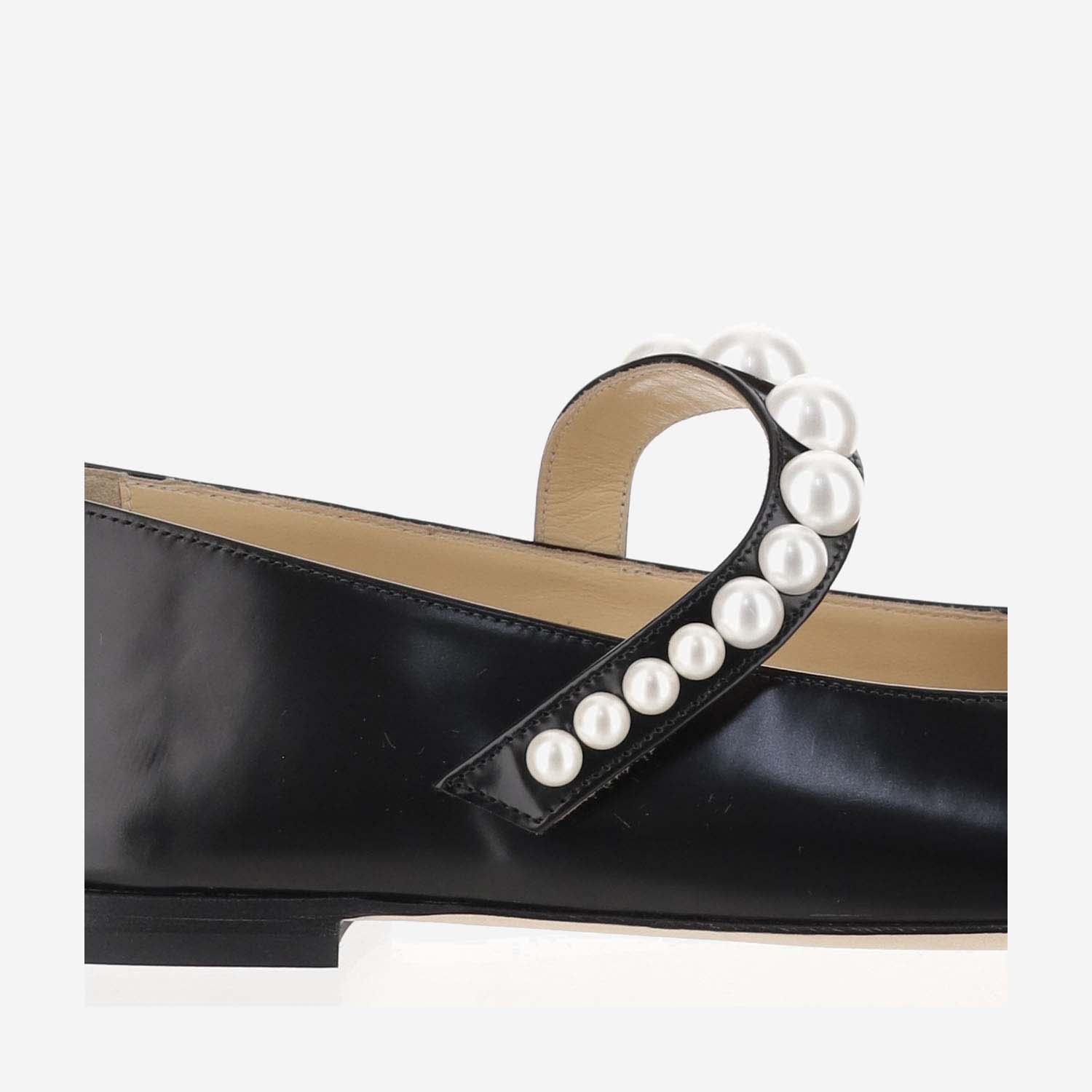 Shop Mach &amp; Mach Leather Ballerinas With Pearls In Black