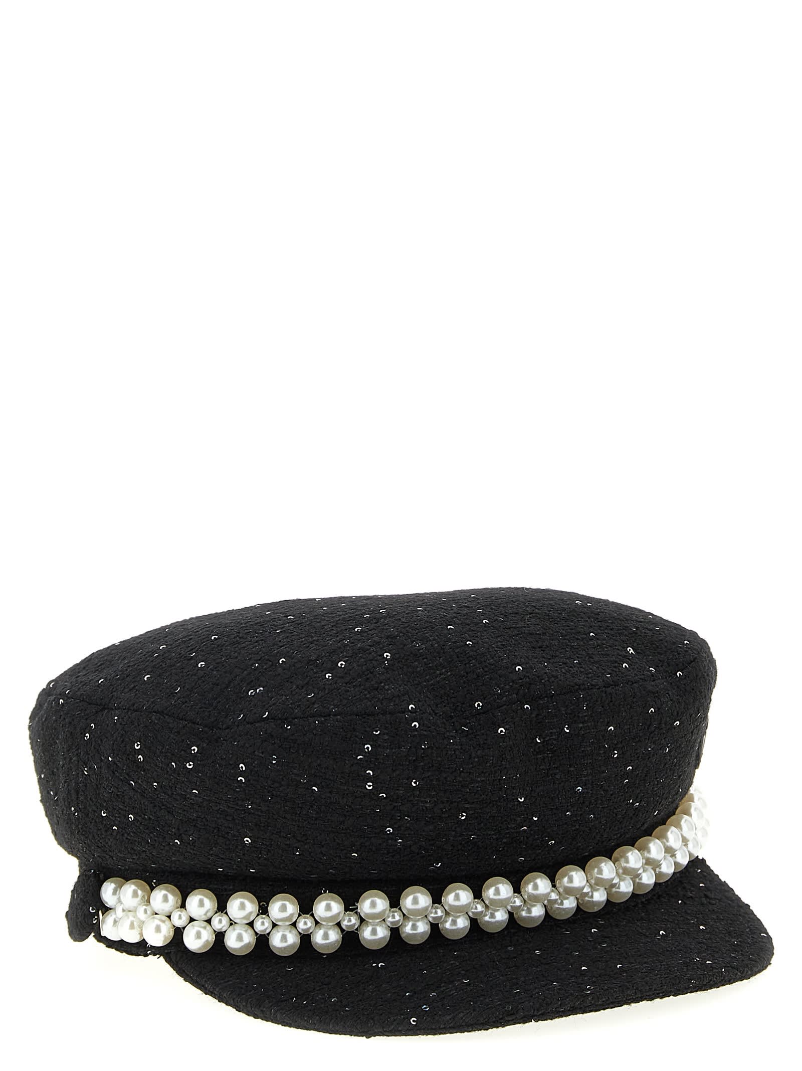Maison Michel Abby Sequined Tweed Newsboy Hat In Black