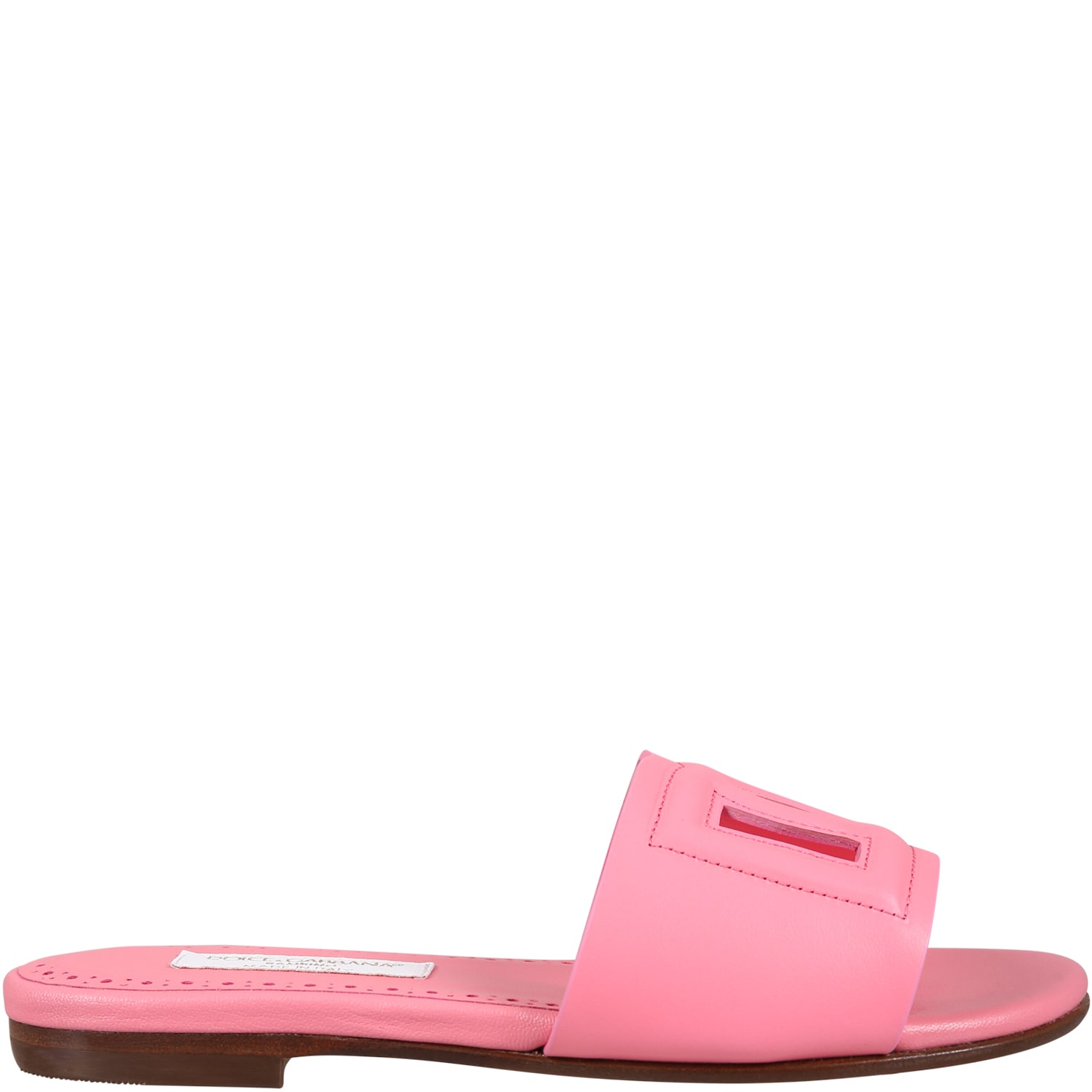 Dolce & Gabbana Pink Sandals For Girl With Logo
