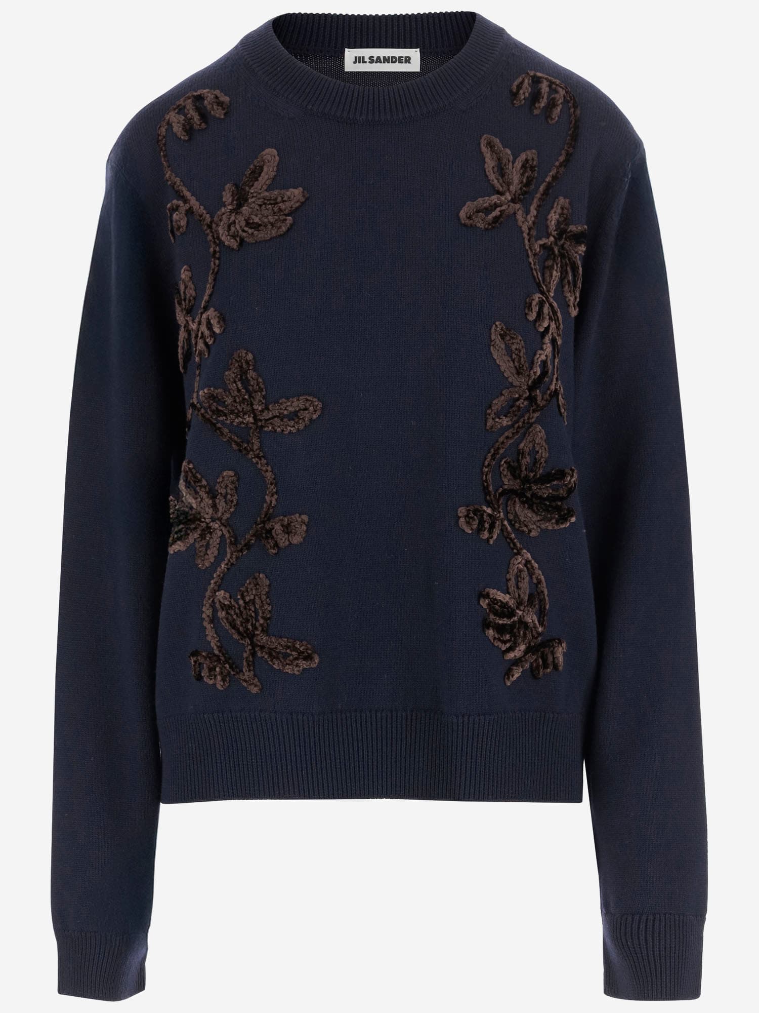 Jil Sander Wool Sweater With Floral Pattern In Blue