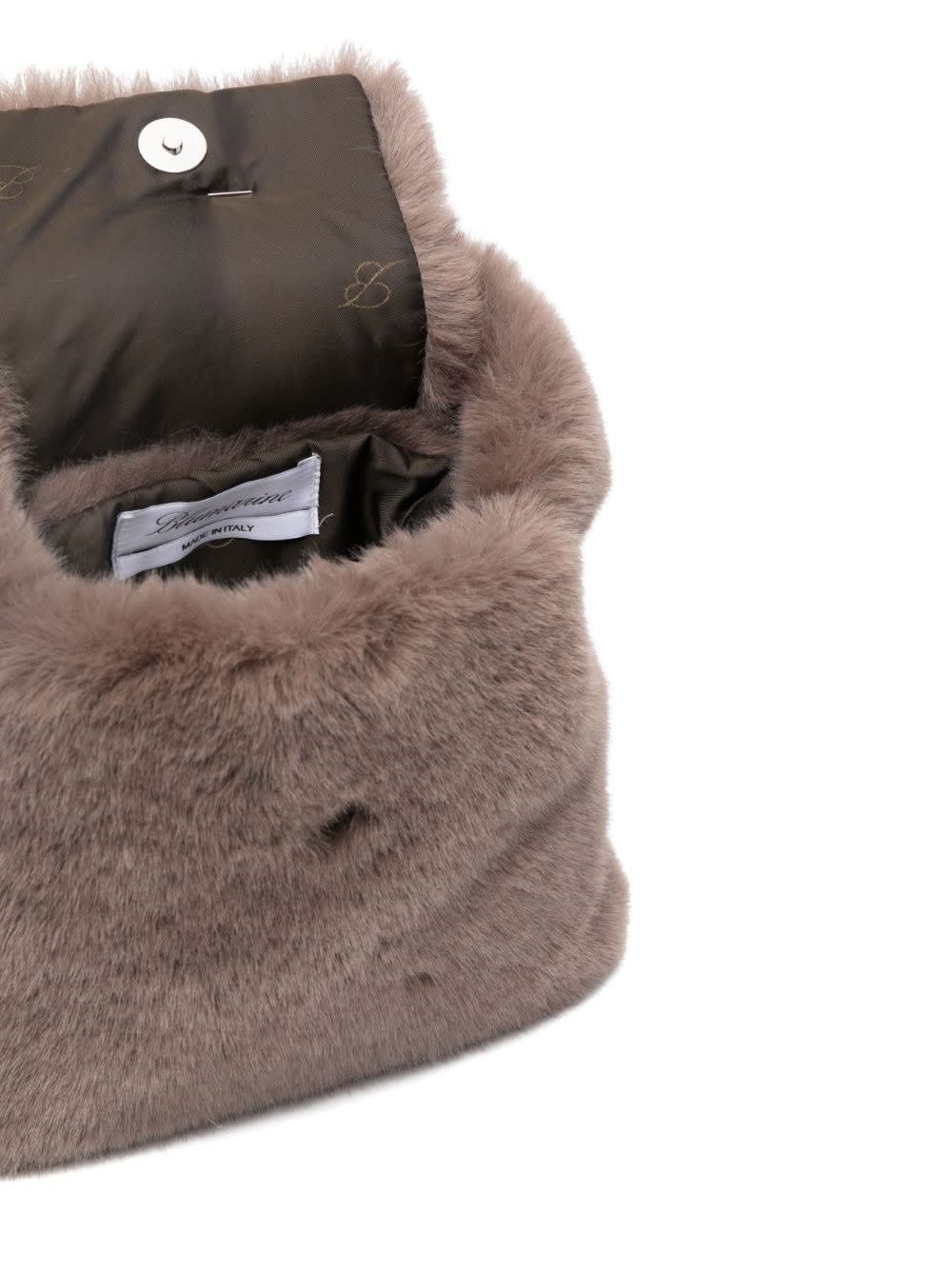 Shop Blumarine Green Faux Fur Mini Bag With Flap And Logo In Dark Olive