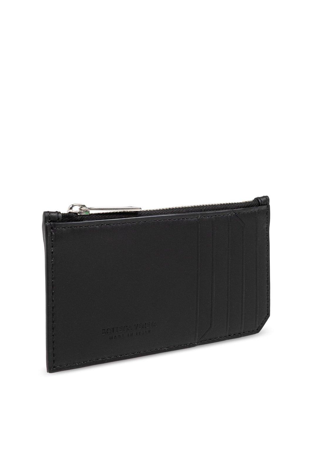 Bottega Veneta Intreccio Zipped Wallet In Blacksilver