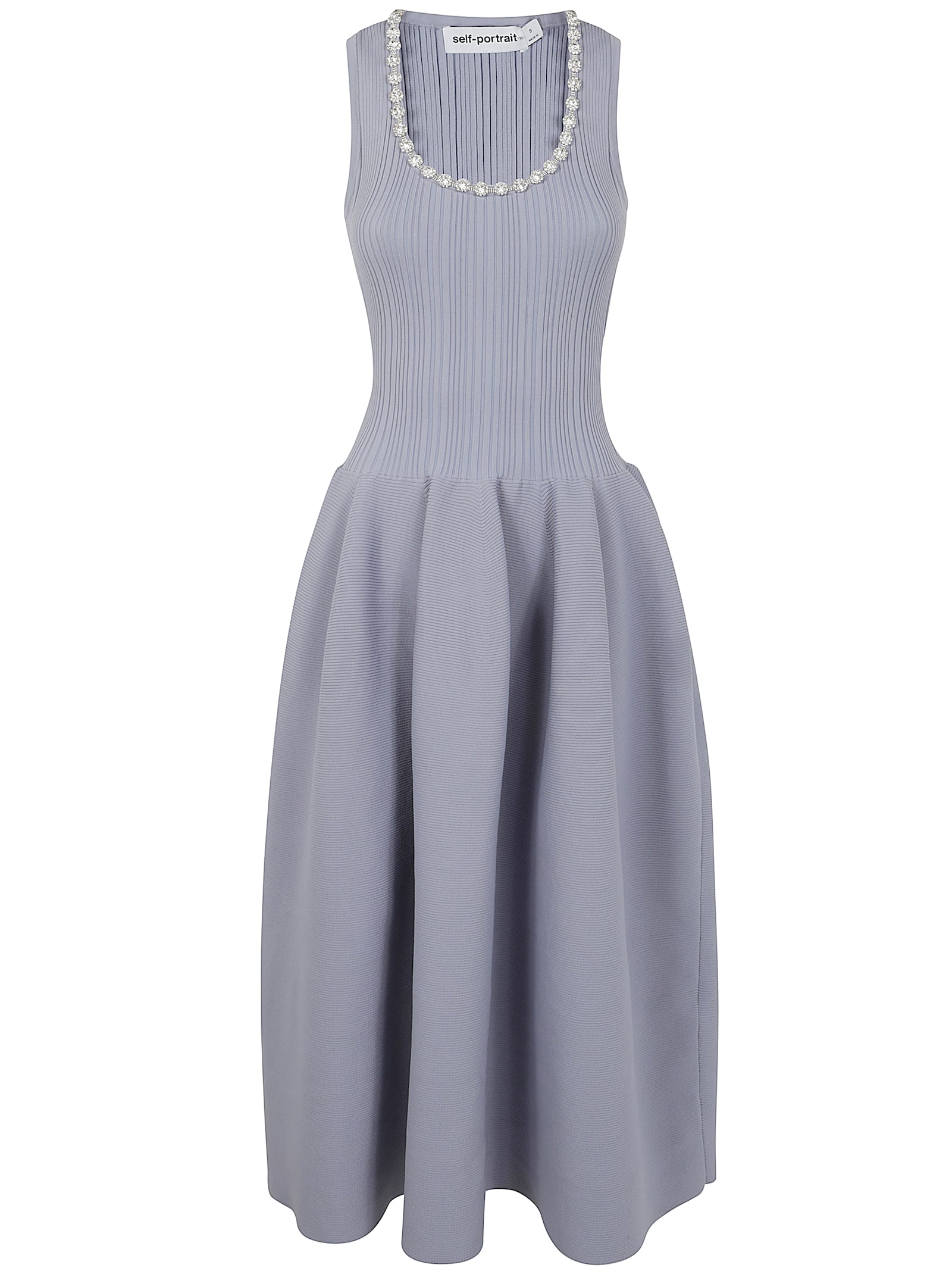 Blue Ribbed Knit Diamante Midi Dress