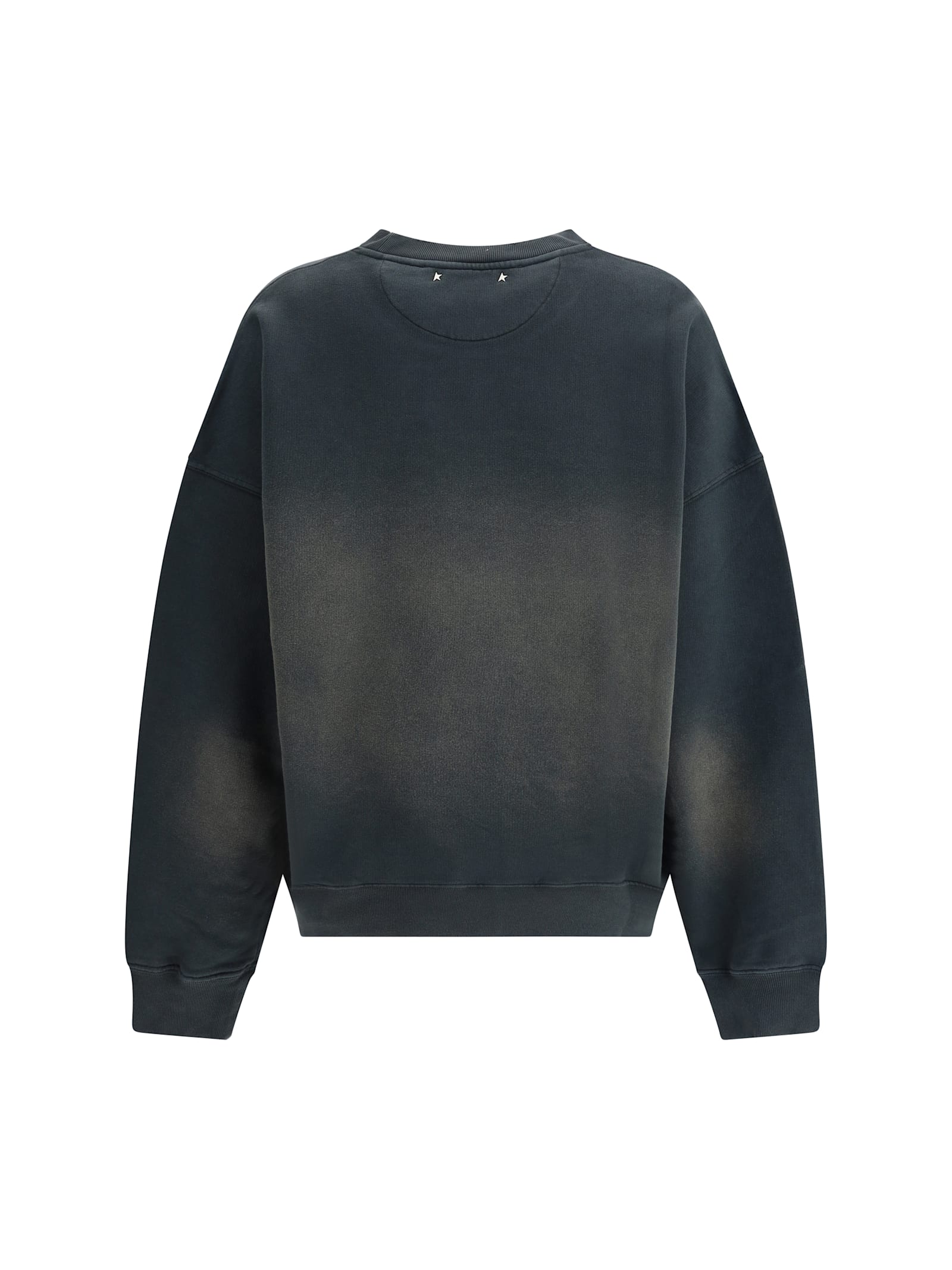 Golden Goose Longline Crewneck Cotton Sweatshirt With Star Accents In Black