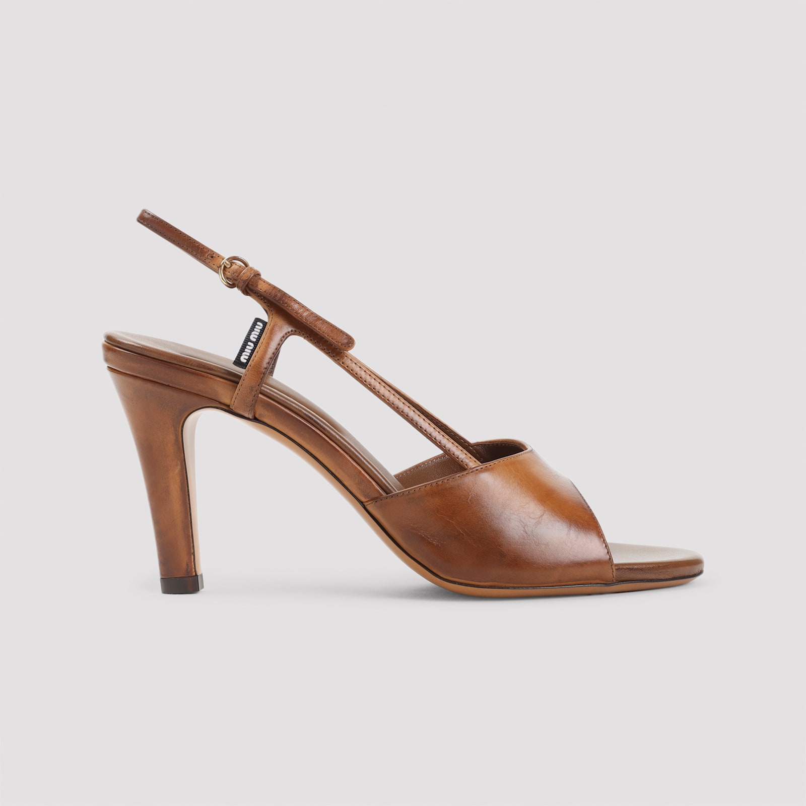 Miu Miu Leather Open Toe Sandals With Buckle Detail In Brown