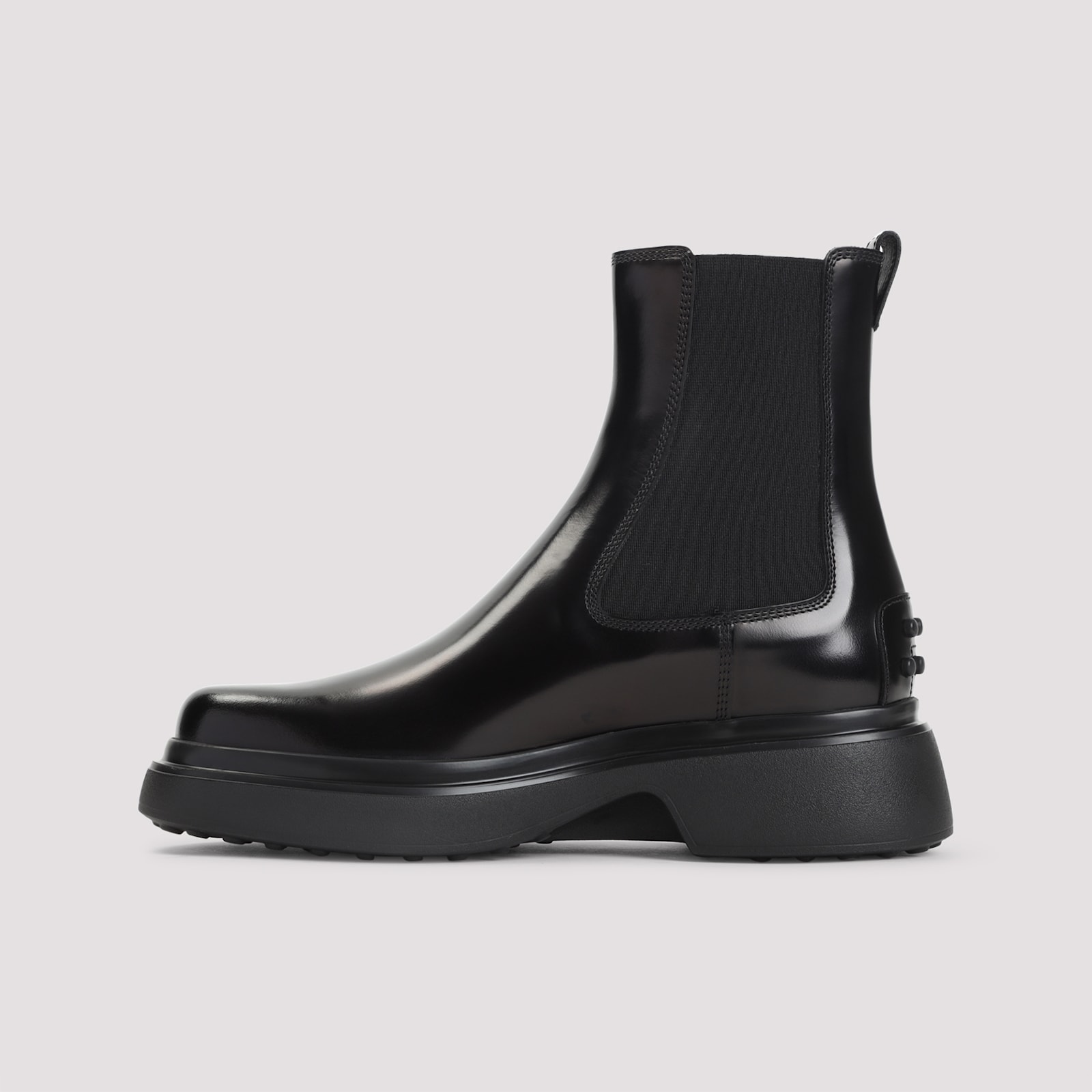 Tod's Black Leather Ankle Boots With Elastic Panels In Black