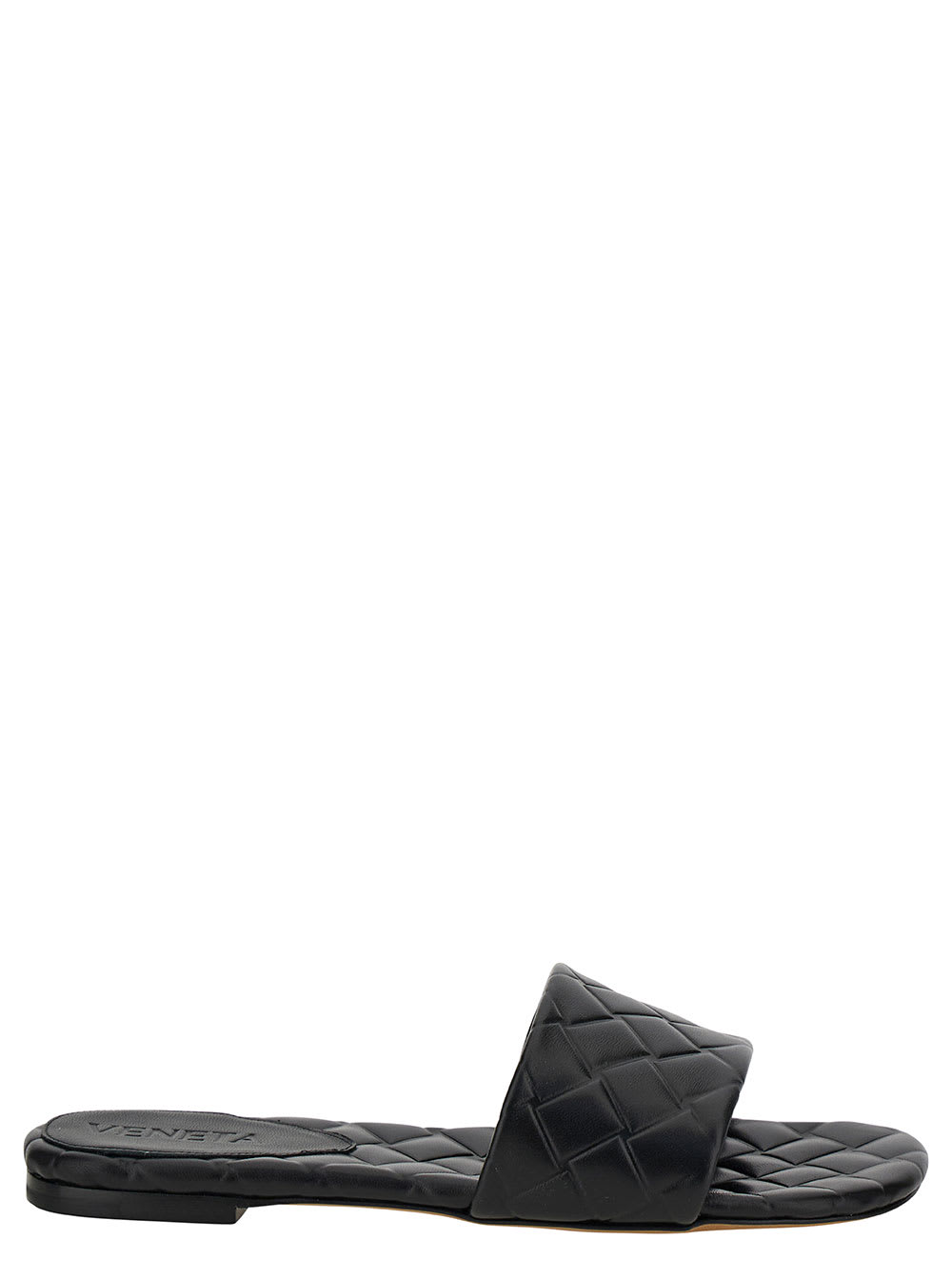 Shop Bottega Veneta Slide Amy Black Sandals With Intreccio Motif In Leather Woman