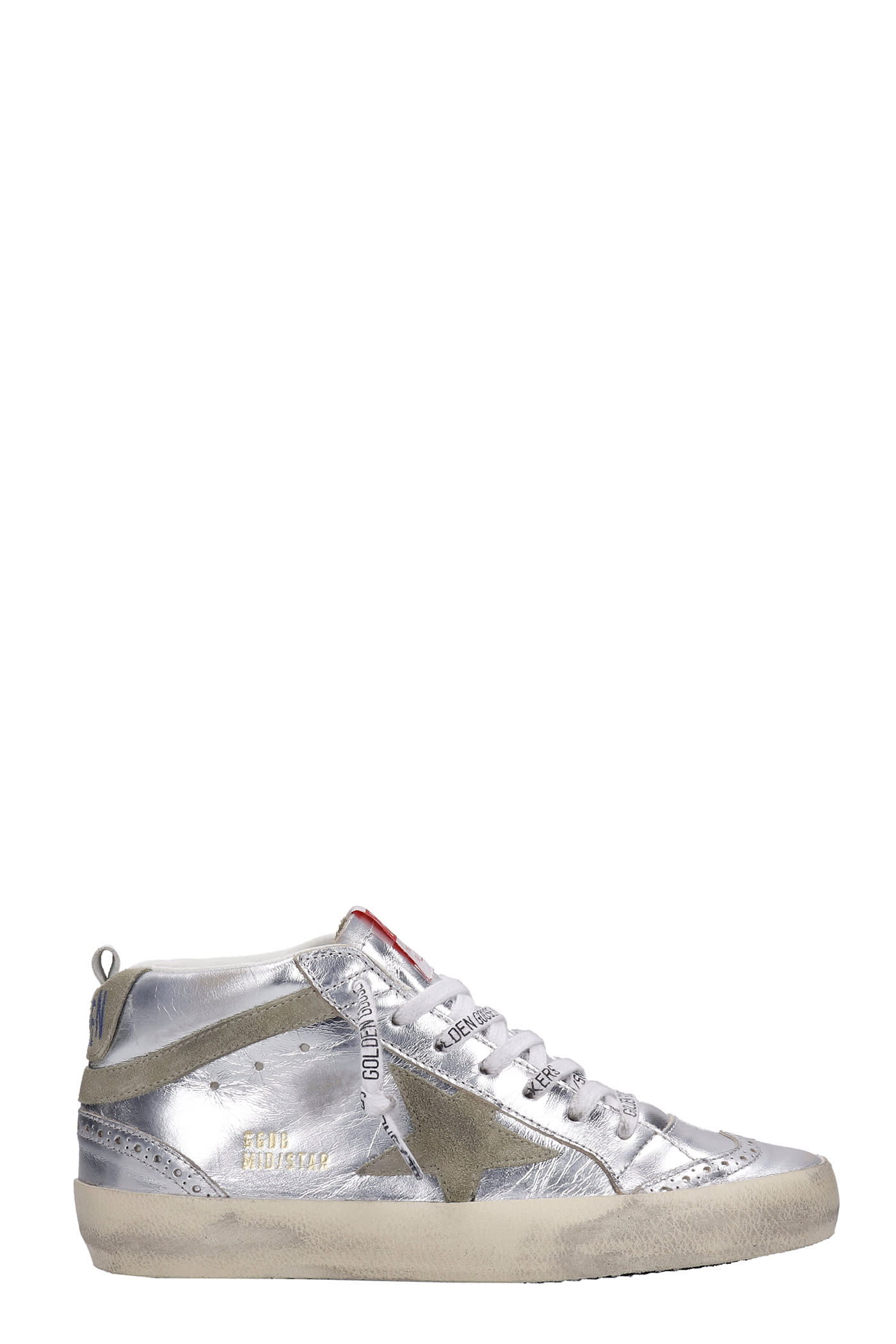 Golden Goose Mid Star Sneakers In Silver Leather