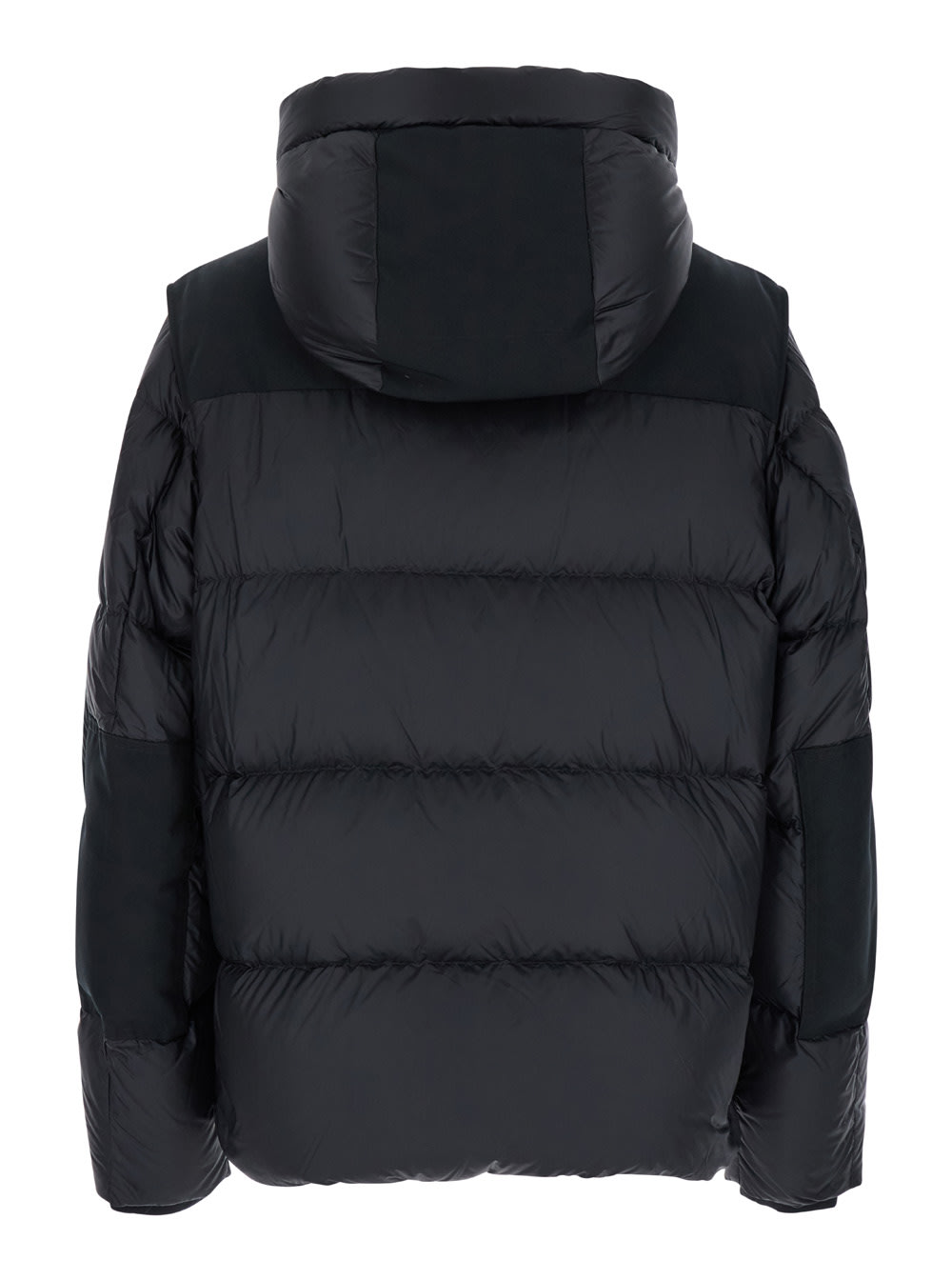 Shop Burberry Black Down Jacket With Hood And Logo Patch On The Sleeve In Tech Fabric Man