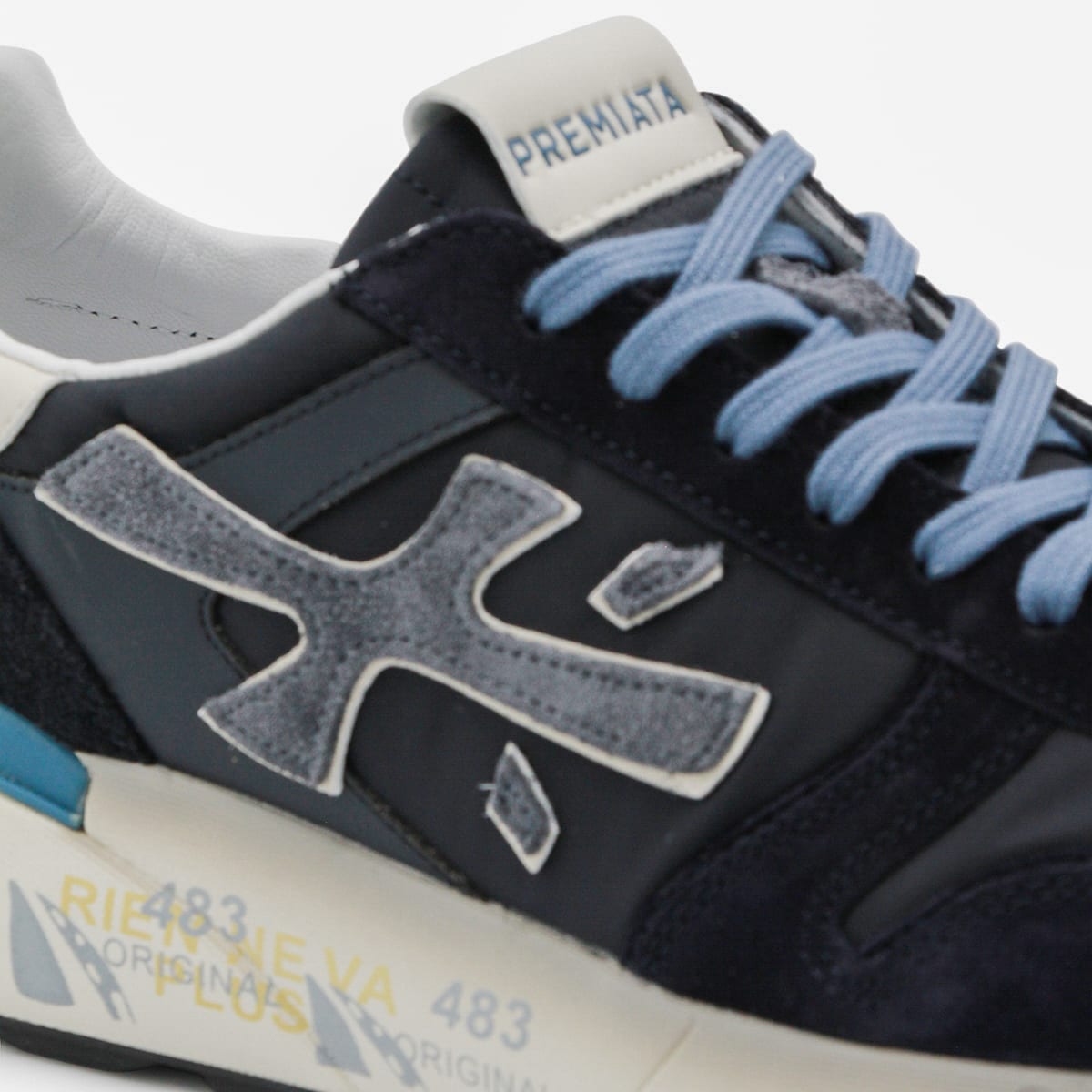 Premiata Layered White And Grey Sneakers With Sculpted Sole In Black